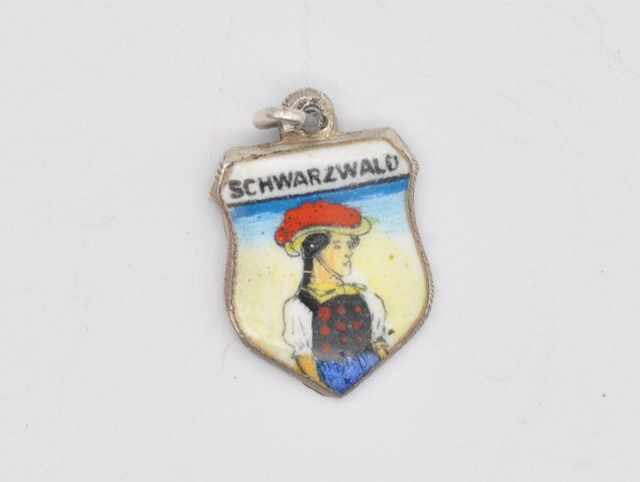 Vintage Silver Schwarzwald Enamel Souvenir Shield Charm / Pendant - Black Forest / Germany / Tourist / 800 / Charm Bracelet / Scrap Book