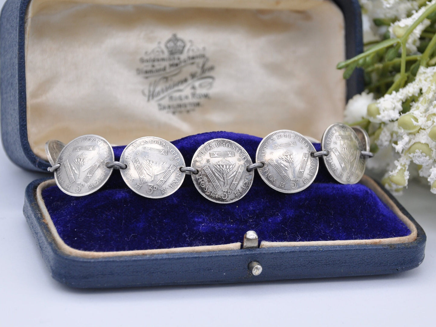 Vintage Silver 3 Pence South Africa Coin Bracelet - 3d | Chain | British | Royalty | King | George VI | Coin Jewellery