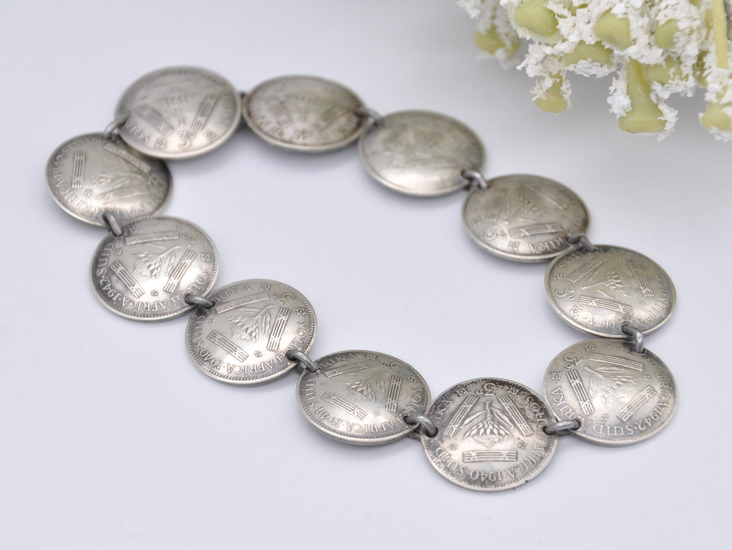 Vintage Silver 3 Pence South Africa Coin Bracelet - 3d | Chain | British | Royalty | King | George VI | Coin Jewellery