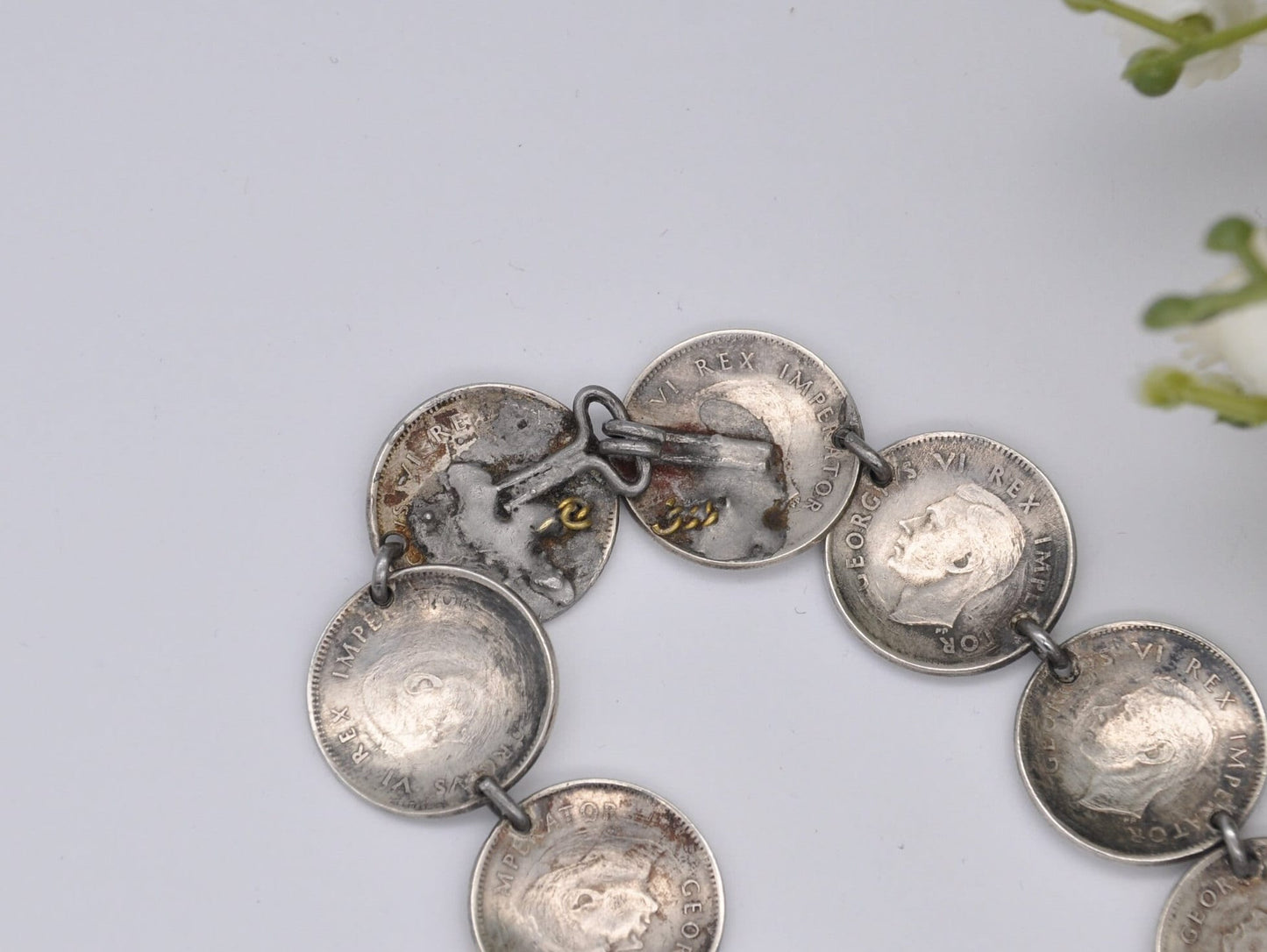 Vintage Silver 3 Pence South Africa Coin Bracelet - 3d | Chain | British | Royalty | King | George VI | Coin Jewellery