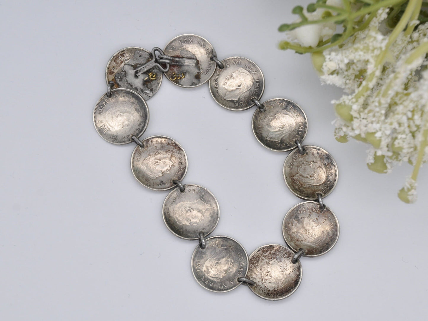 Vintage Silver 3 Pence South Africa Coin Bracelet - 3d | Chain | British | Royalty | King | George VI | Coin Jewellery