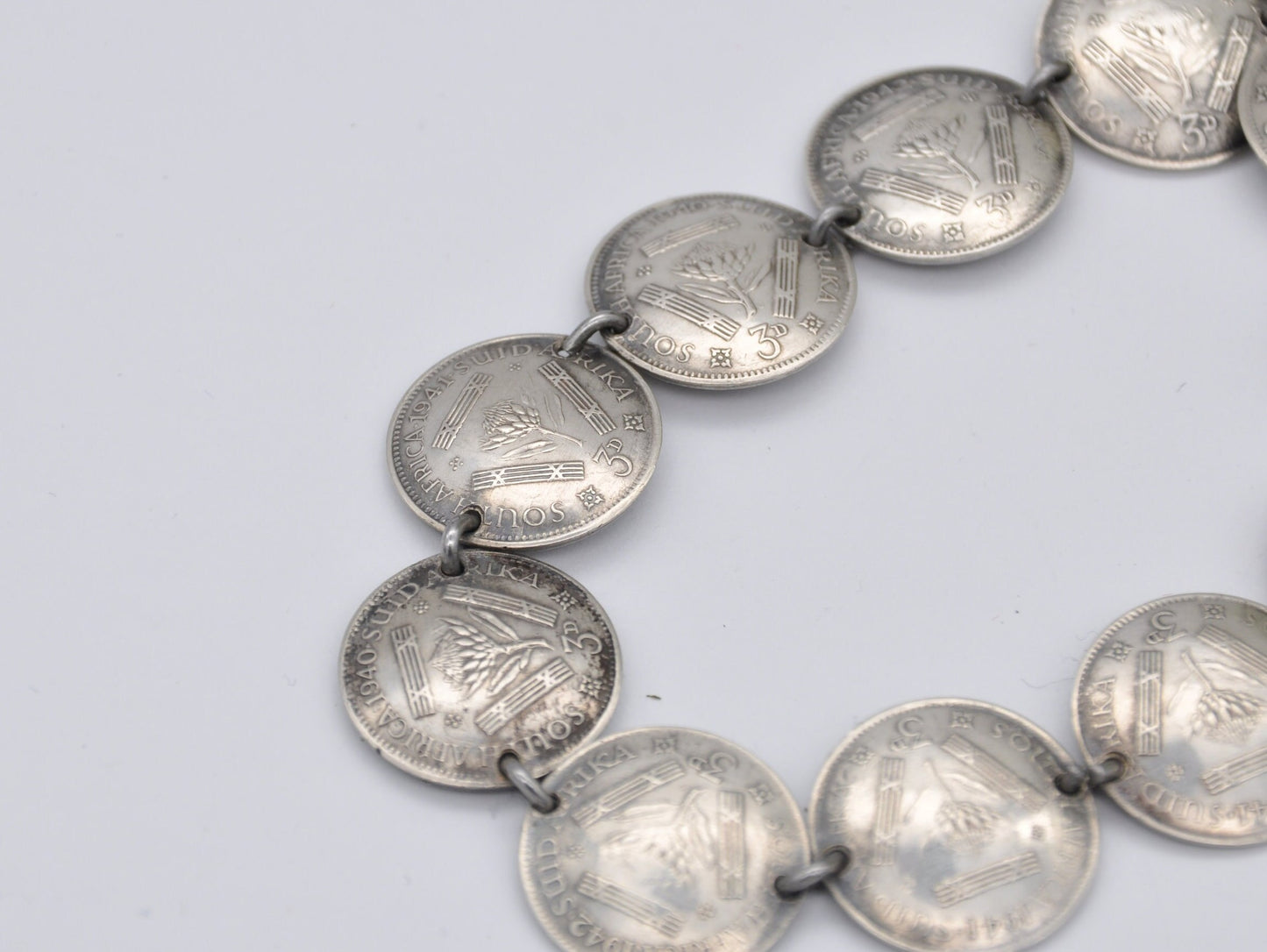 Vintage Silver 3 Pence South Africa Coin Bracelet - 3d | Chain | British | Royalty | King | George VI | Coin Jewellery