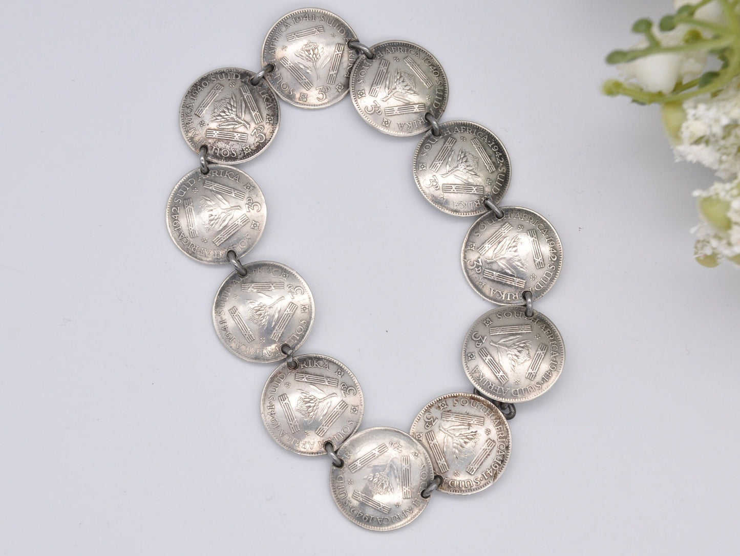 Vintage Silver 3 Pence South Africa Coin Bracelet - 3d | Chain | British | Royalty | King | George VI | Coin Jewellery