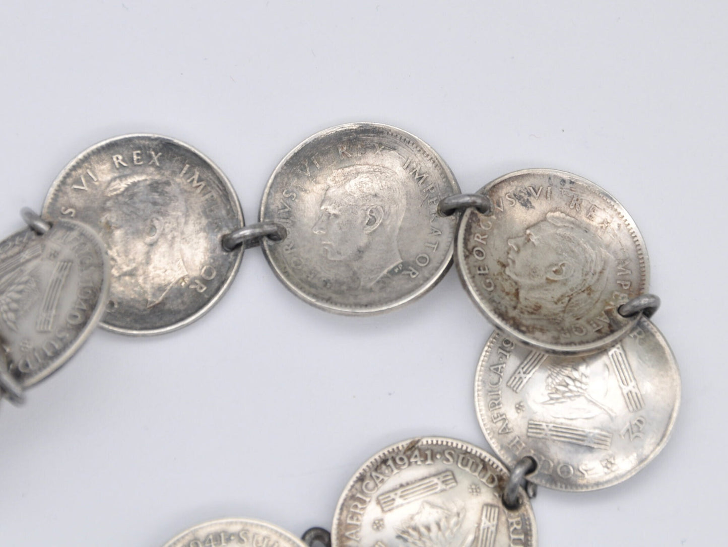 Vintage Silver 3 Pence South Africa Coin Bracelet - 3d | Chain | British | Royalty | King | George VI | Coin Jewellery