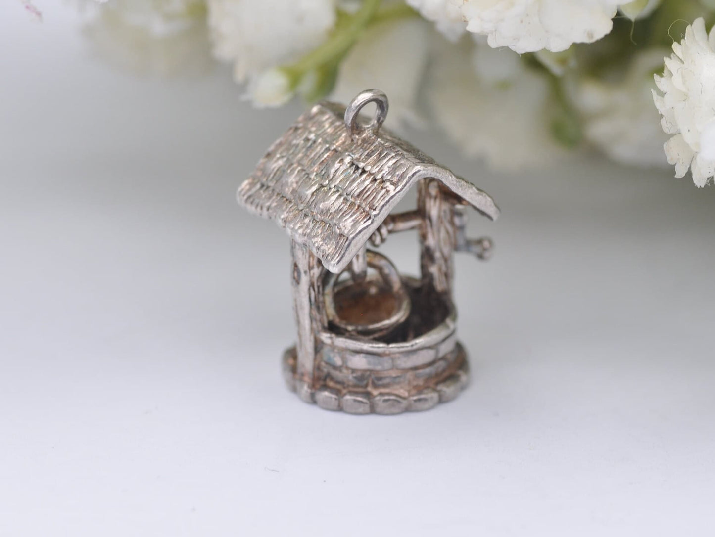 Vintage Silver Well Charm / Pendant - Water / Good Luck / Detailed / Charm Bracelet