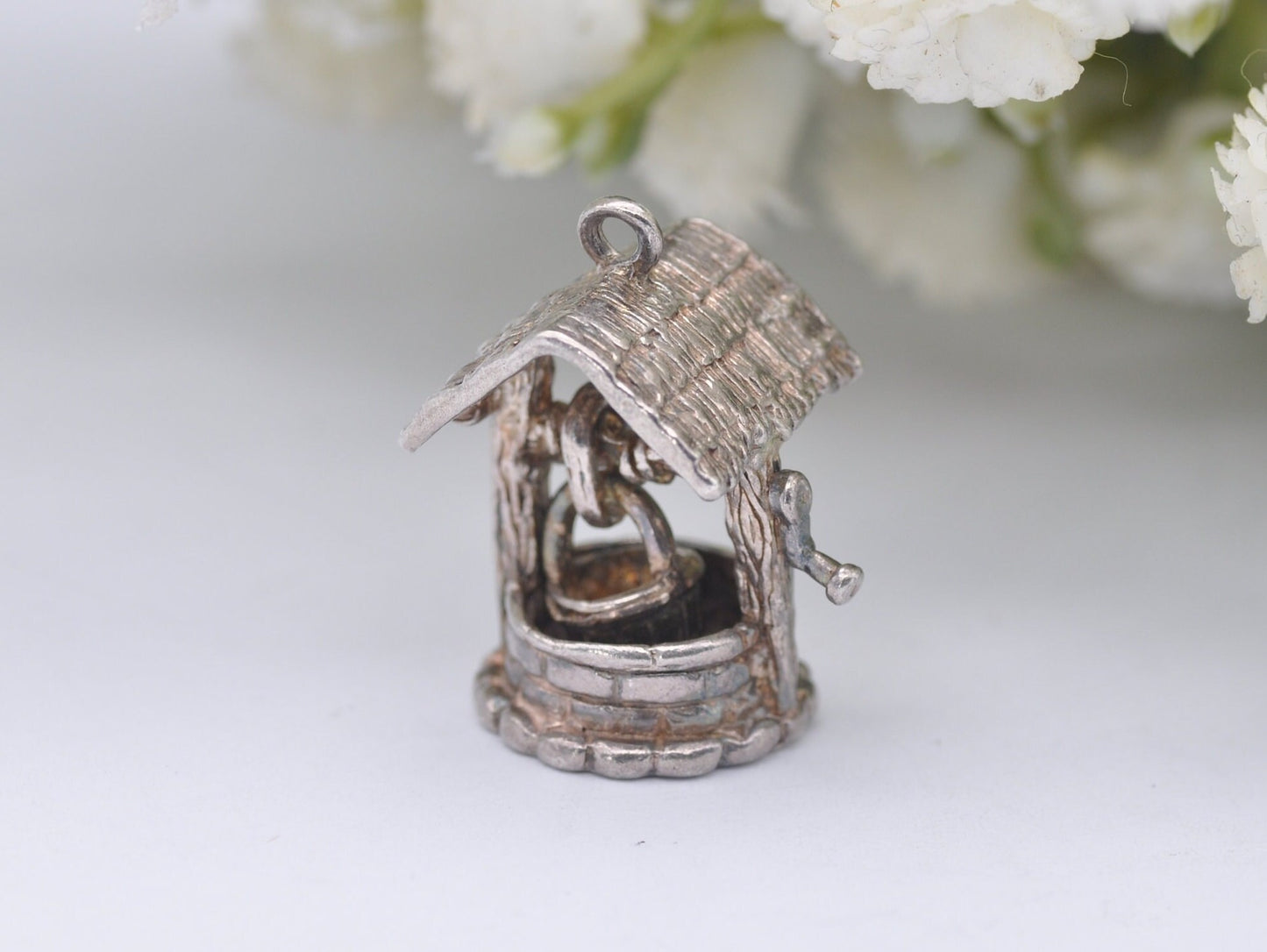 Vintage Silver Well Charm / Pendant - Water / Good Luck / Detailed / Charm Bracelet