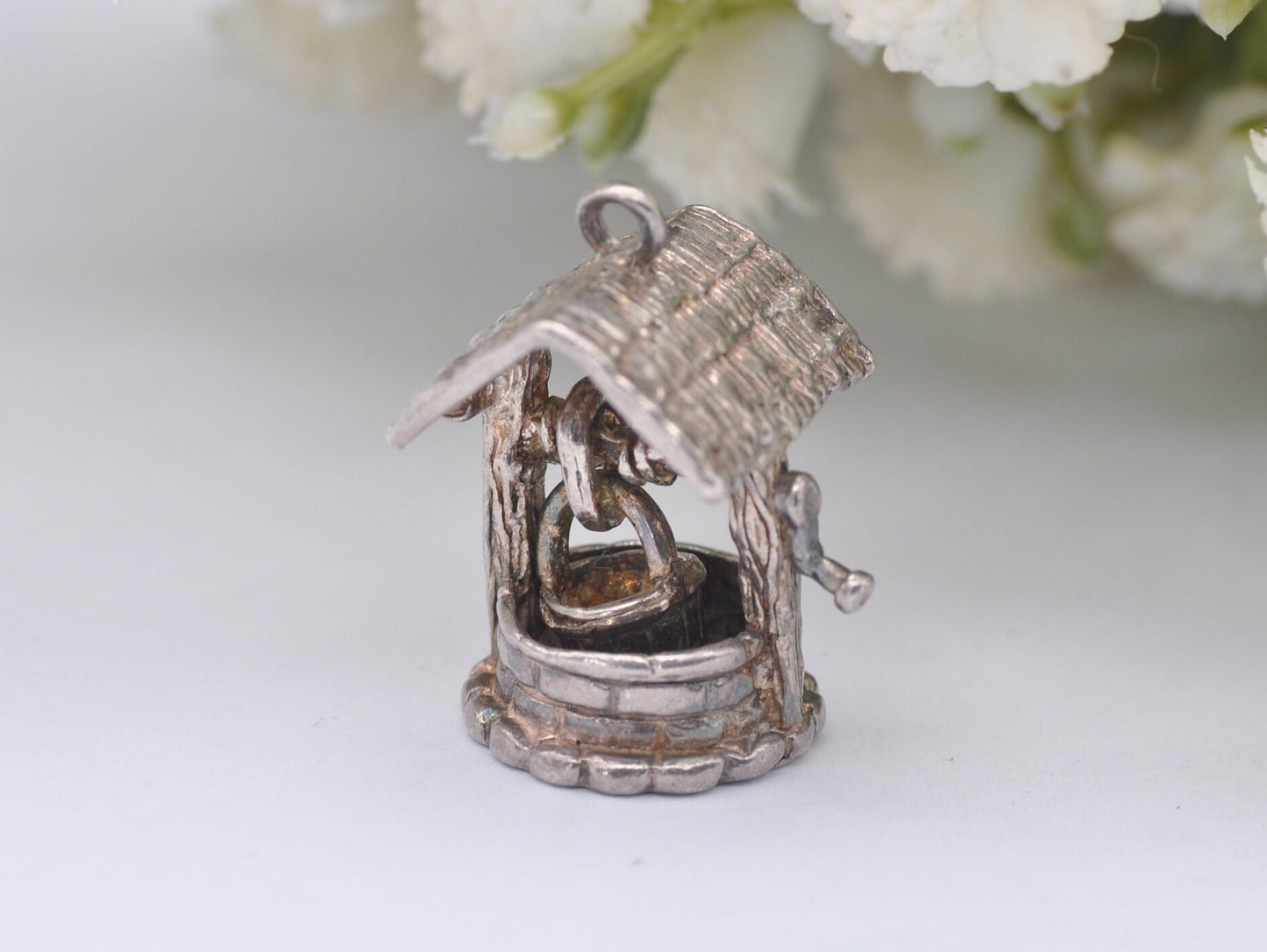 Vintage Silver Well Charm / Pendant - Water / Good Luck / Detailed / Charm Bracelet