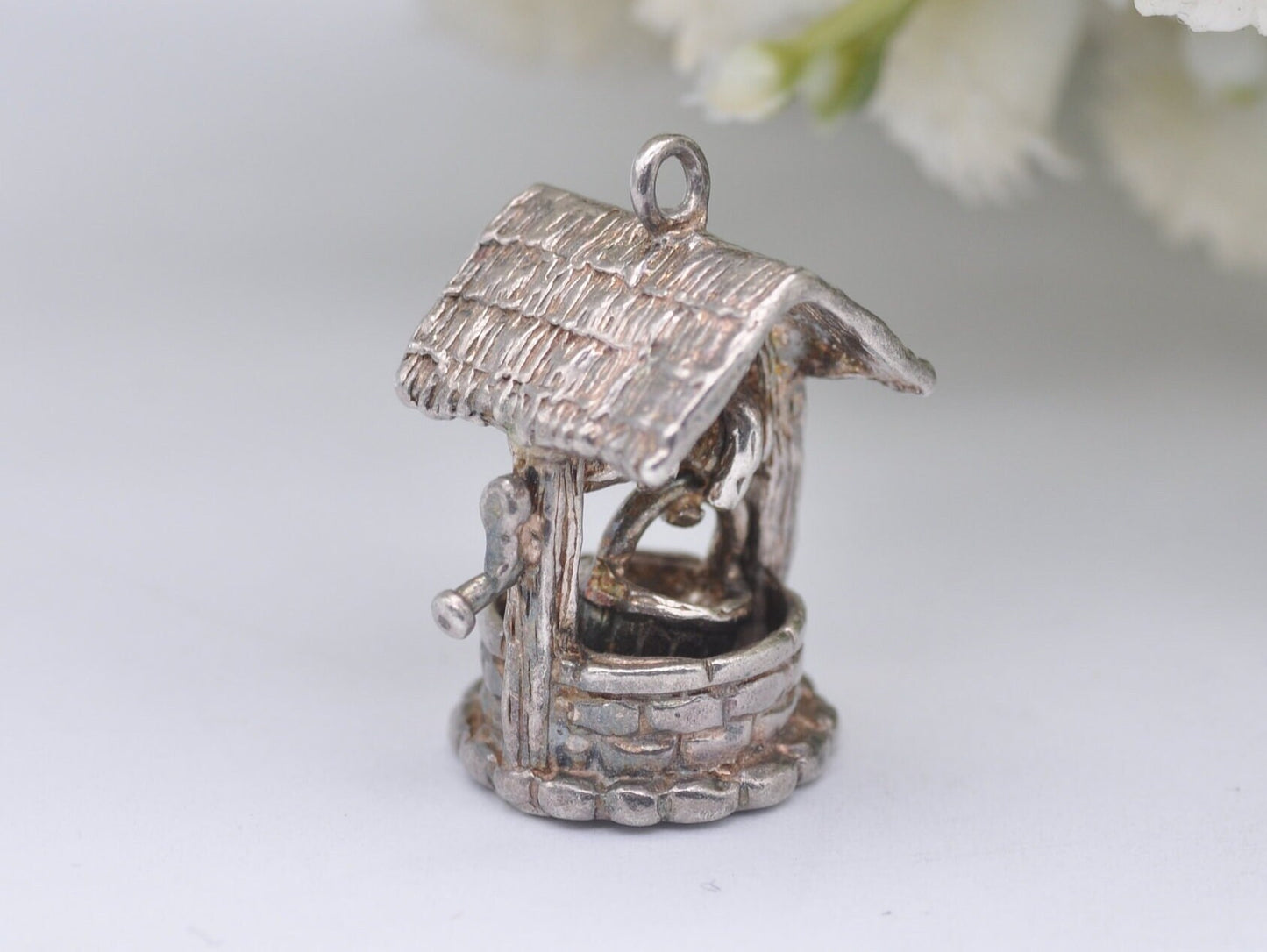 Vintage Silver Well Charm / Pendant - Water / Good Luck / Detailed / Charm Bracelet