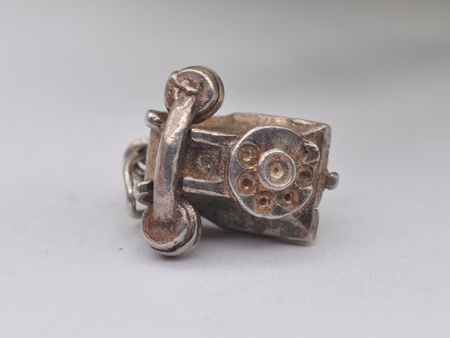 Vintage Sterling Silver Bakelite Telephone Charm / Pendant - Phone / Landline / Detailed / Charm Bracelet