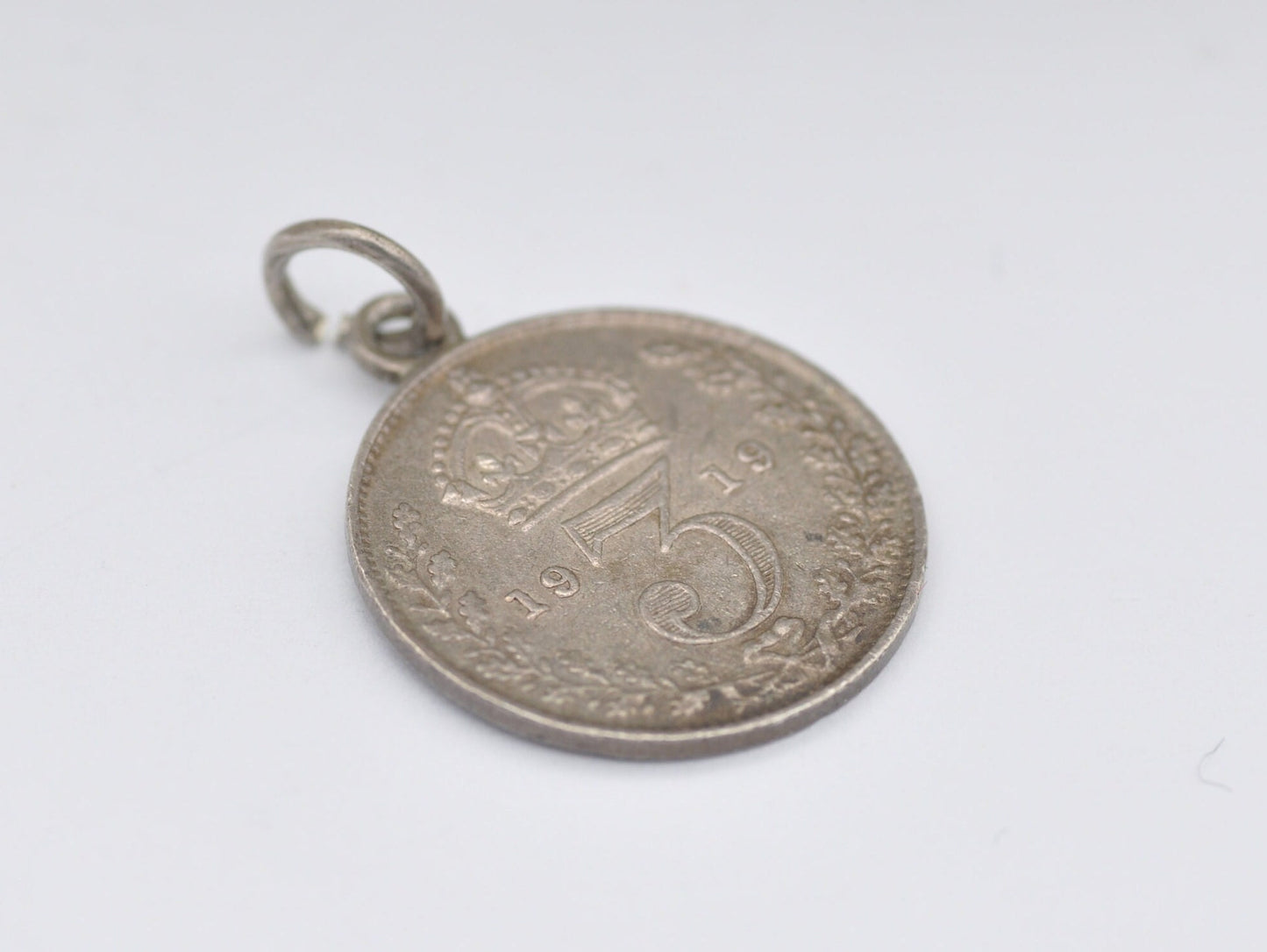 Vintage Silver George V Three Pence 1919 Coin Charm / Pendant - 3 Pence / King / English / British / Royalty / Charm Bracelet