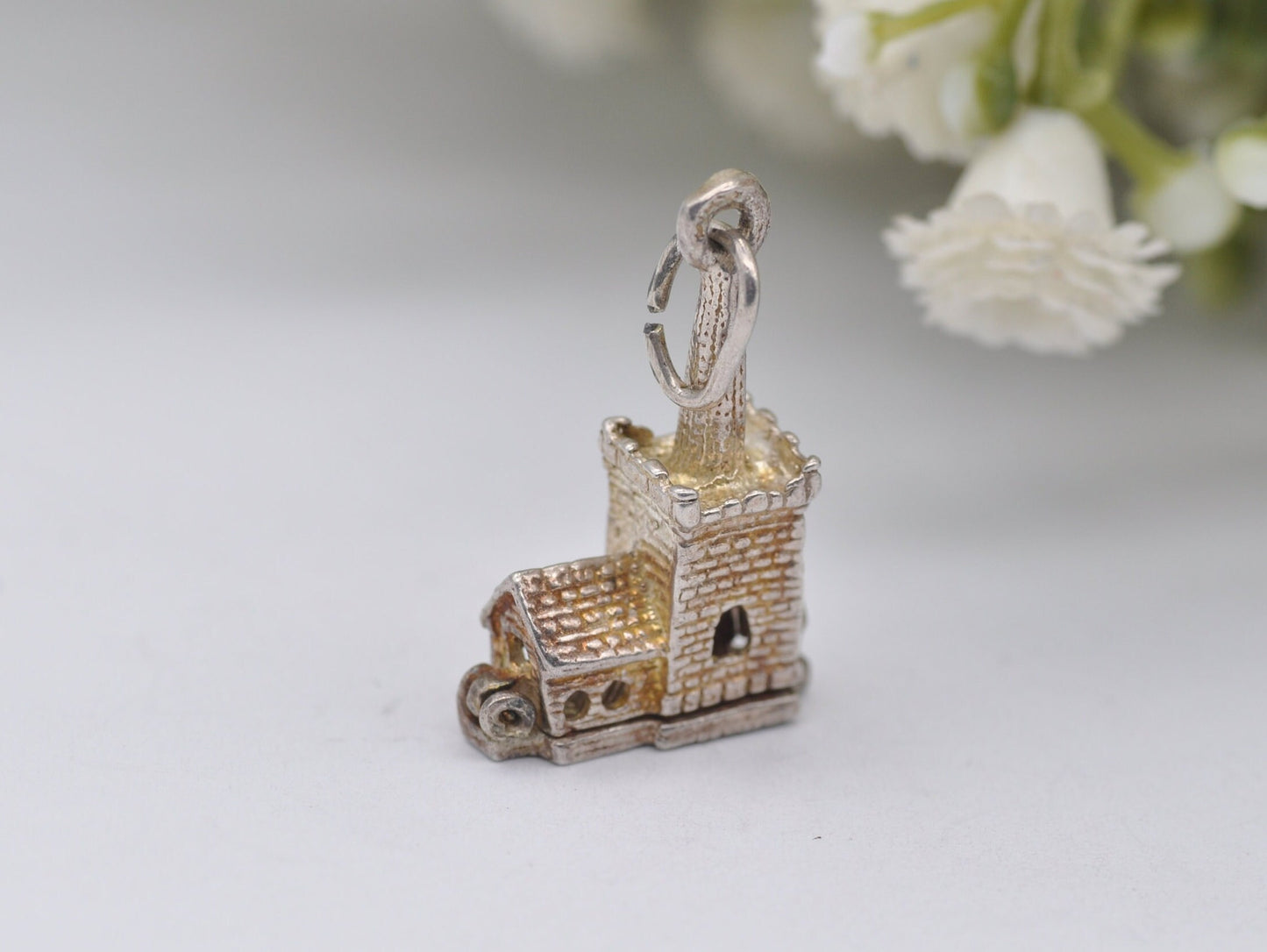 Vintage Sterling Silver Articulated Church Charm / Pendant - Wedding / Moving / Hinge / Gift / Charm Bracelet