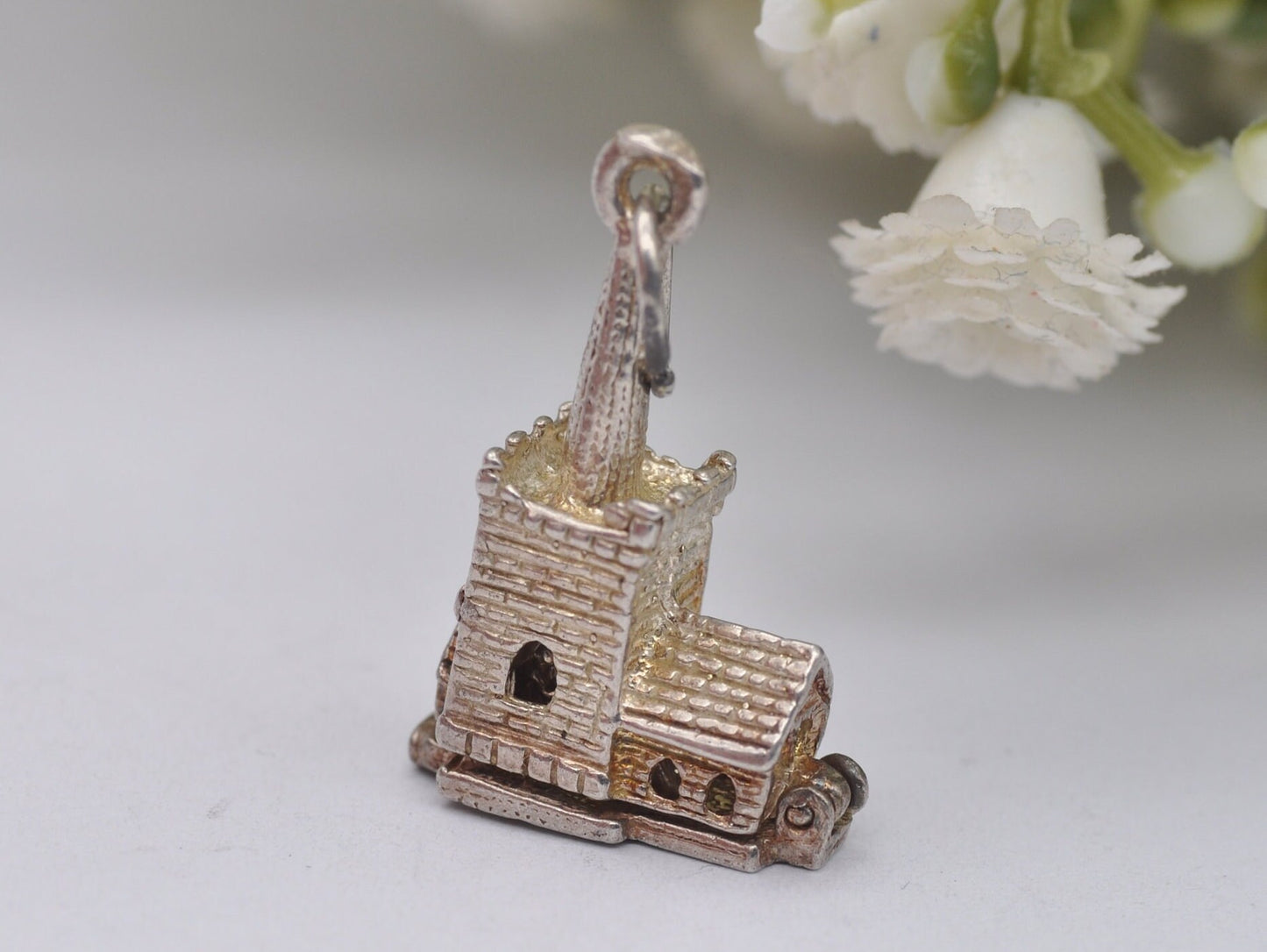 Vintage Sterling Silver Articulated Church Charm / Pendant - Wedding / Moving / Hinge / Gift / Charm Bracelet