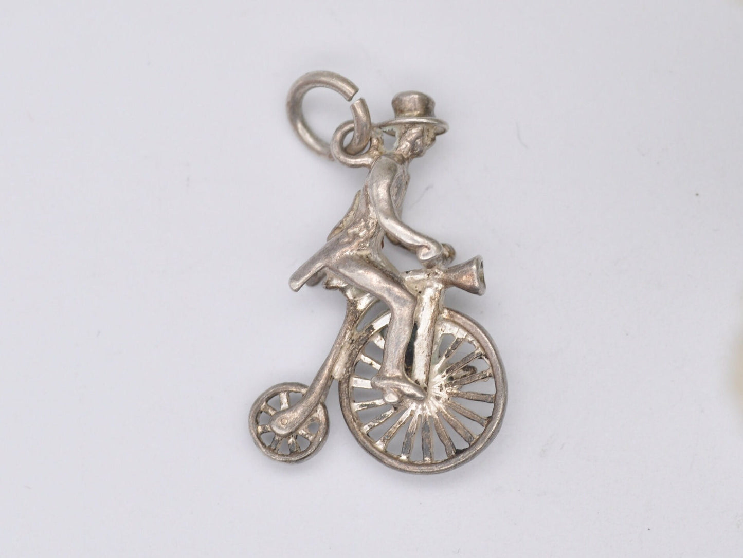 Vintage Sterling Silver Penny-Farthing Charm / Pendant - Man Riding a Penny-Farthing / Bike / Wheel / Charm Bracelet