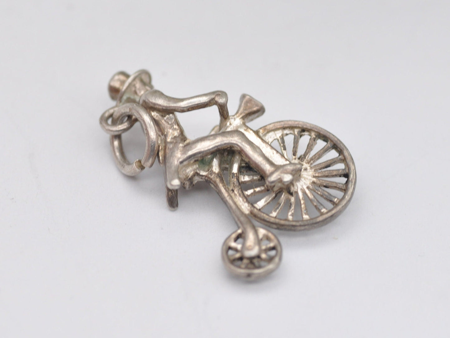 Vintage Sterling Silver Penny-Farthing Charm / Pendant - Man Riding a Penny-Farthing / Bike / Wheel / Charm Bracelet