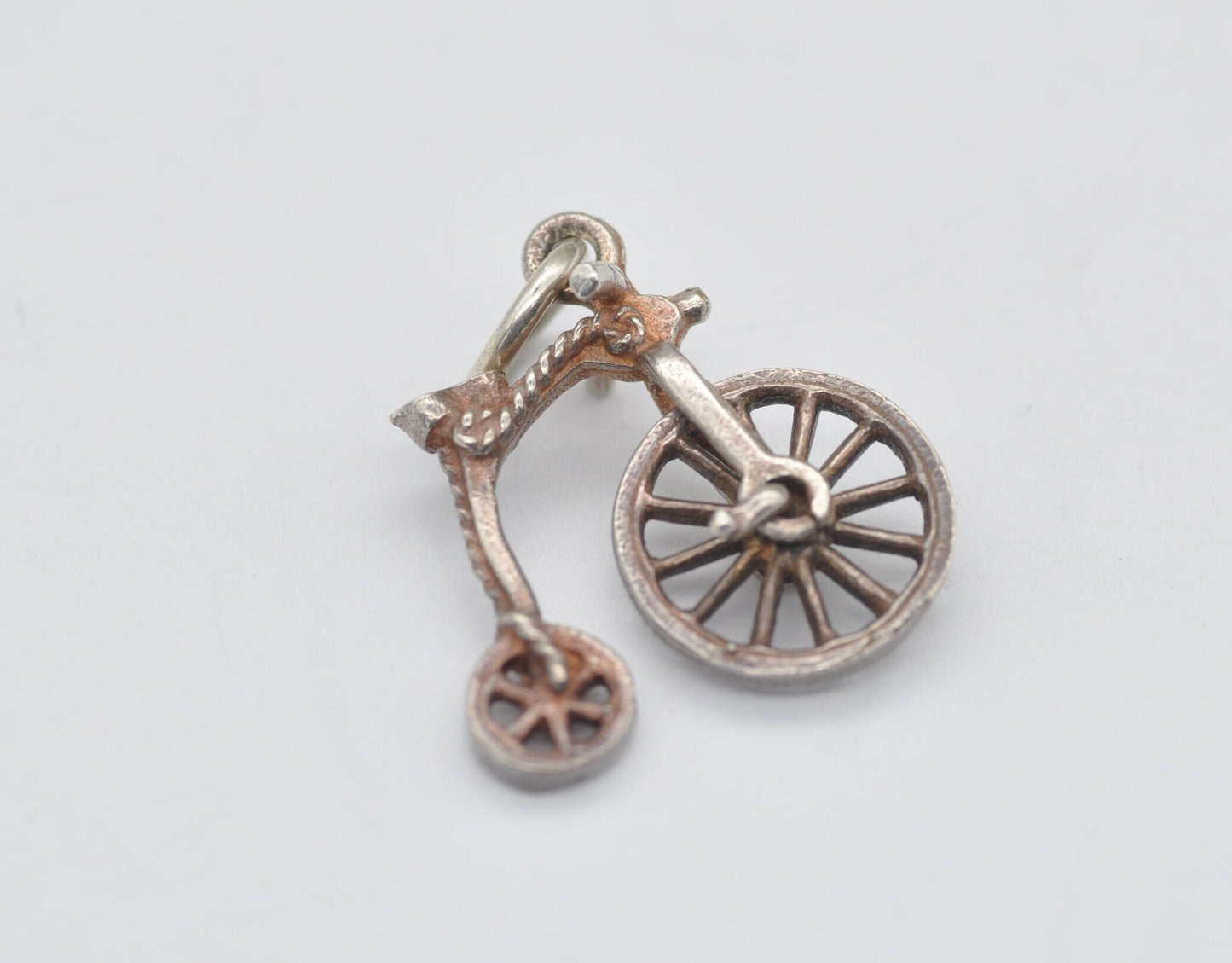 Vintage Sterling Silver Penny-Farthing Charm / Pendant - Bike / Wheel / Moving / Charm Bracelet