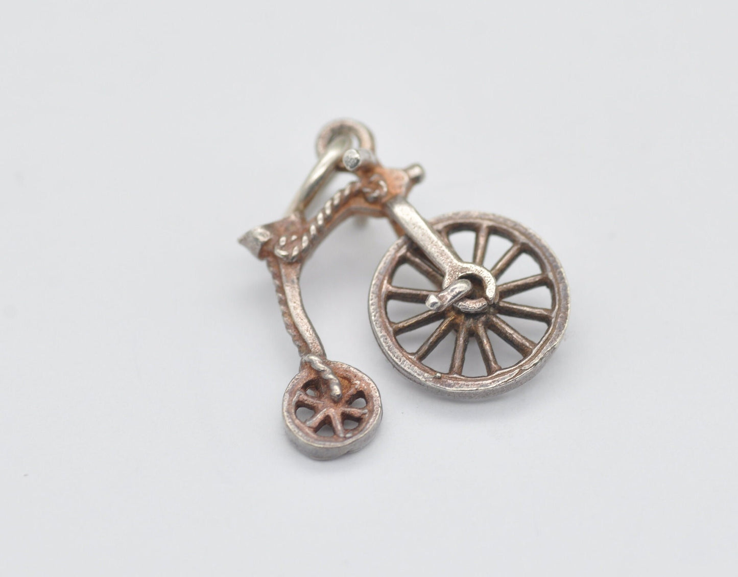 Vintage Sterling Silver Penny-Farthing Charm / Pendant - Bike / Wheel / Moving / Charm Bracelet