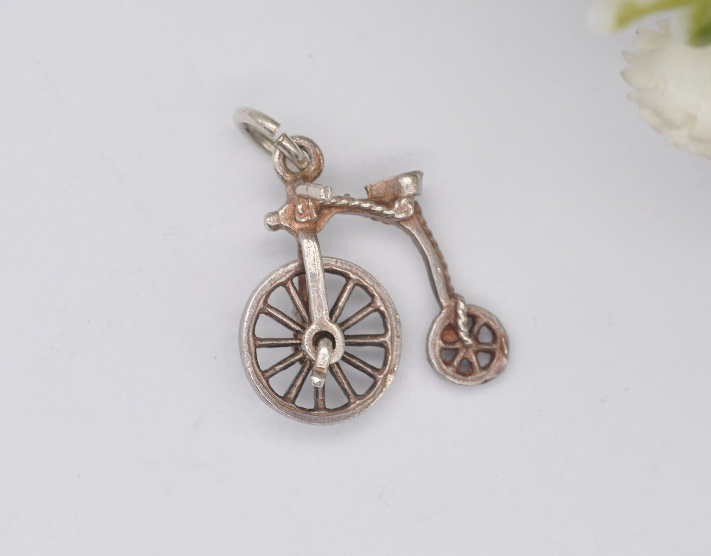 Vintage Sterling Silver Penny-Farthing Charm / Pendant - Bike / Wheel / Moving / Charm Bracelet