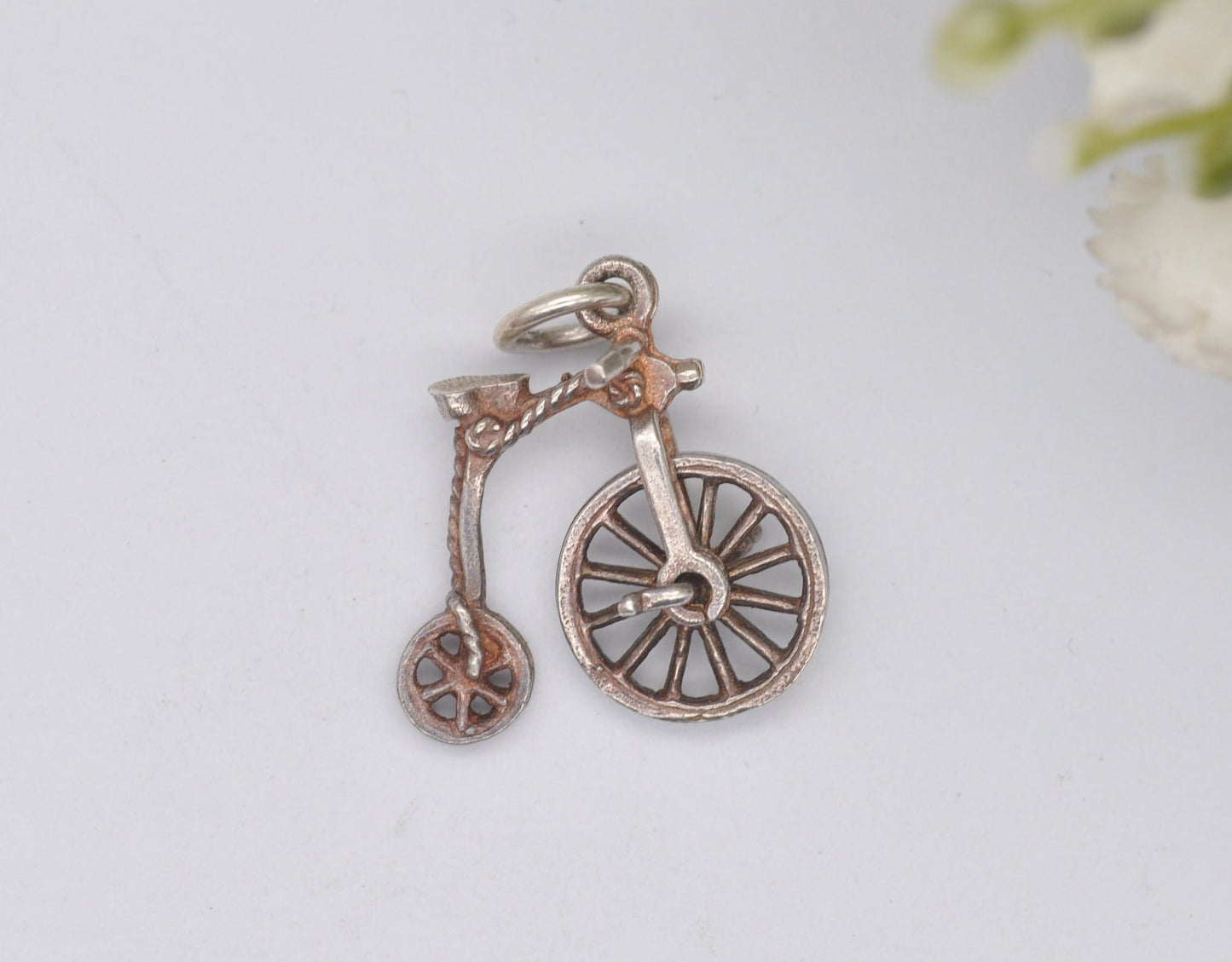 Vintage Sterling Silver Penny-Farthing Charm / Pendant - Bike / Wheel / Moving / Charm Bracelet
