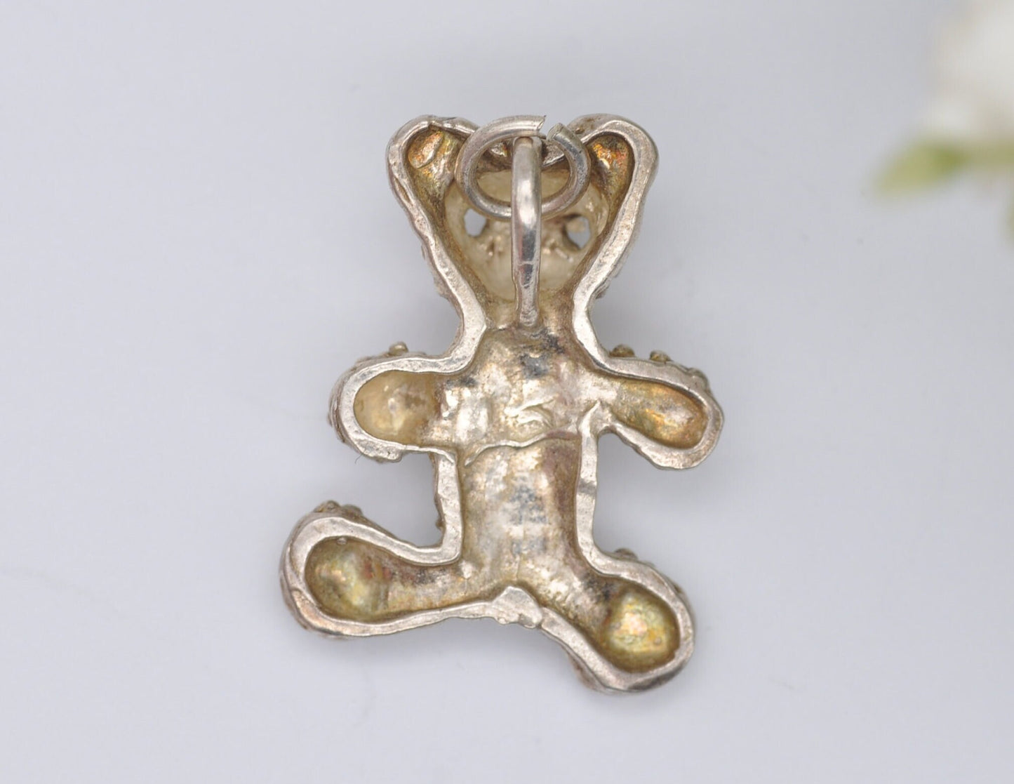Vintage Silver Teddy Bear Charm / Pendant - Stuffed Toy / Baby / Charm Bracelet