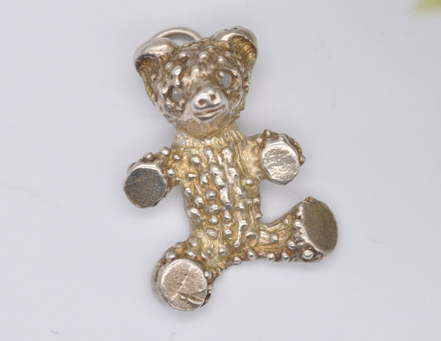 Vintage Silver Teddy Bear Charm / Pendant - Stuffed Toy / Baby / Charm Bracelet