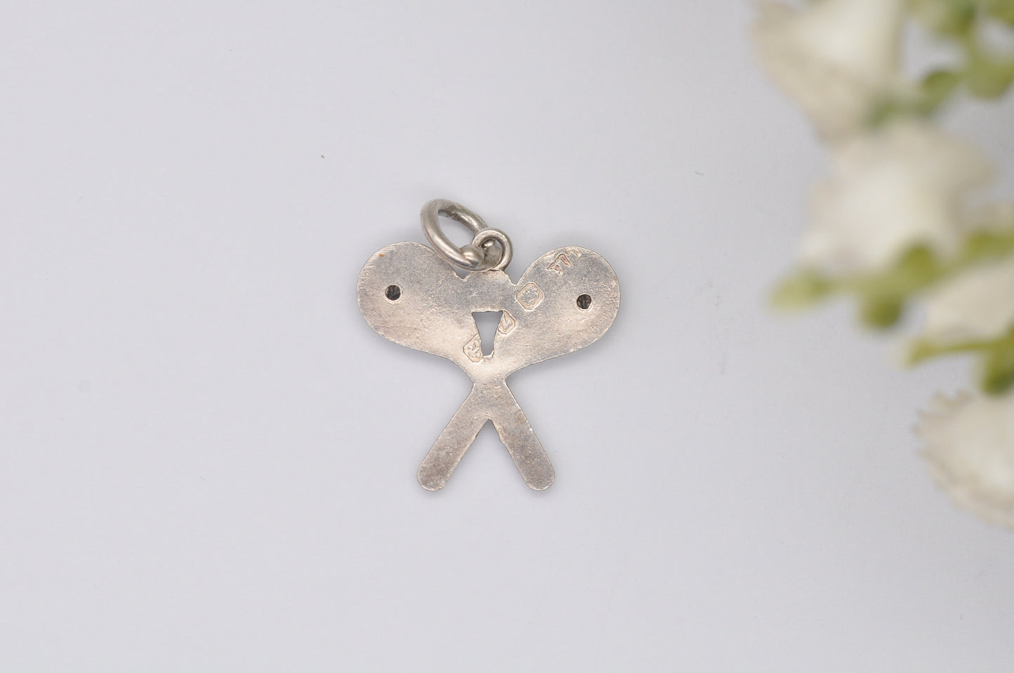 Antique Sterling Silver Tennis Charm / Pendant - Victorian / Birmingham / Hallmark / 1899 / Bat / Ball / Sport / Charm Bracelet