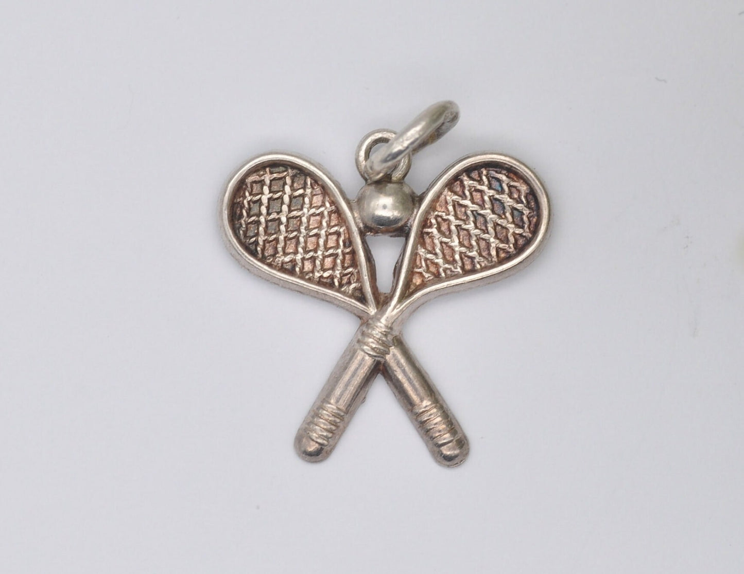 Antique Sterling Silver Tennis Charm / Pendant - Victorian / Birmingham / Hallmark / 1899 / Bat / Ball / Sport / Charm Bracelet