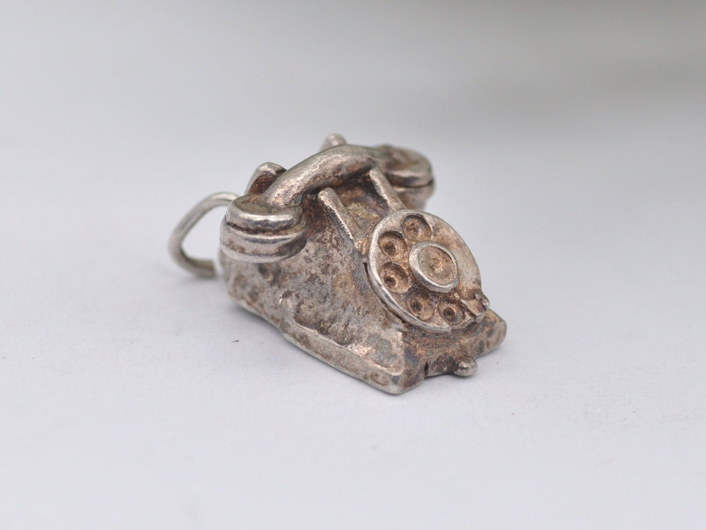 Vintage Sterling Silver Bakelite Telephone Charm / Pendant - Phone / Landline / Detailed / Charm Bracelet