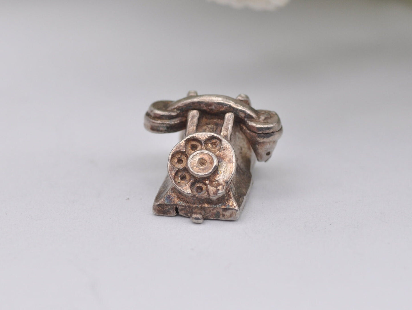 Vintage Sterling Silver Bakelite Telephone Charm / Pendant - Phone / Landline / Detailed / Charm Bracelet