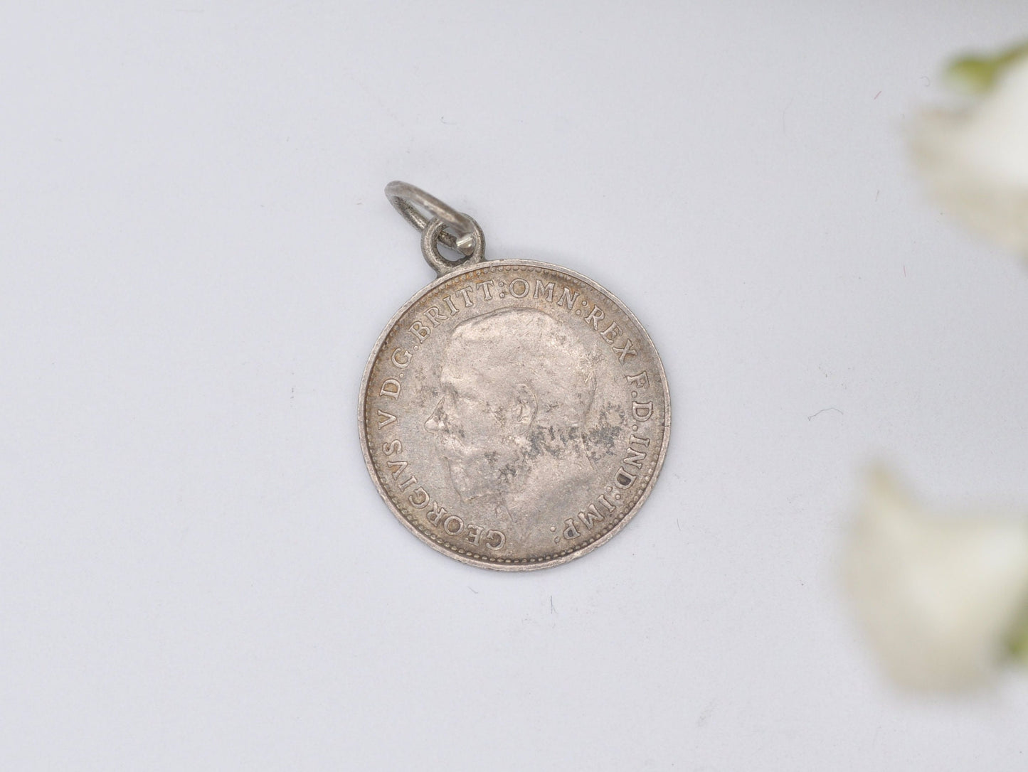 Vintage Silver George V Three Pence 1919 Coin Charm / Pendant - 3 Pence / King / English / British / Royalty / Charm Bracelet