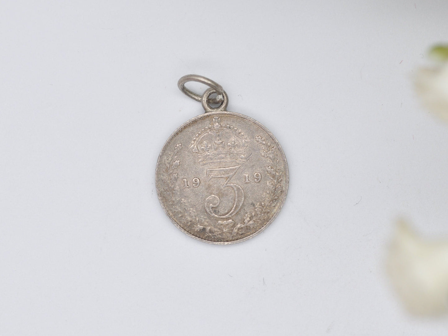 Vintage Silver George V Three Pence 1919 Coin Charm / Pendant - 3 Pence / King / English / British / Royalty / Charm Bracelet