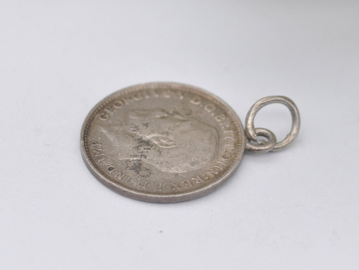 Vintage Silver George V Three Pence 1919 Coin Charm / Pendant - 3 Pence / King / English / British / Royalty / Charm Bracelet