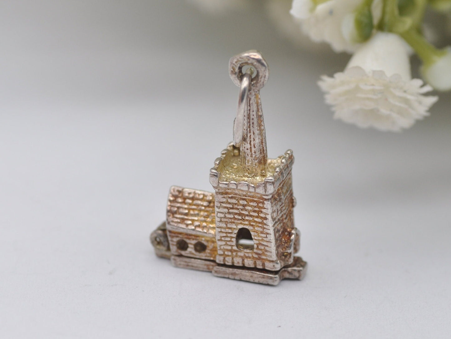 Vintage Sterling Silver Articulated Church Charm / Pendant - Wedding / Moving / Hinge / Gift / Charm Bracelet