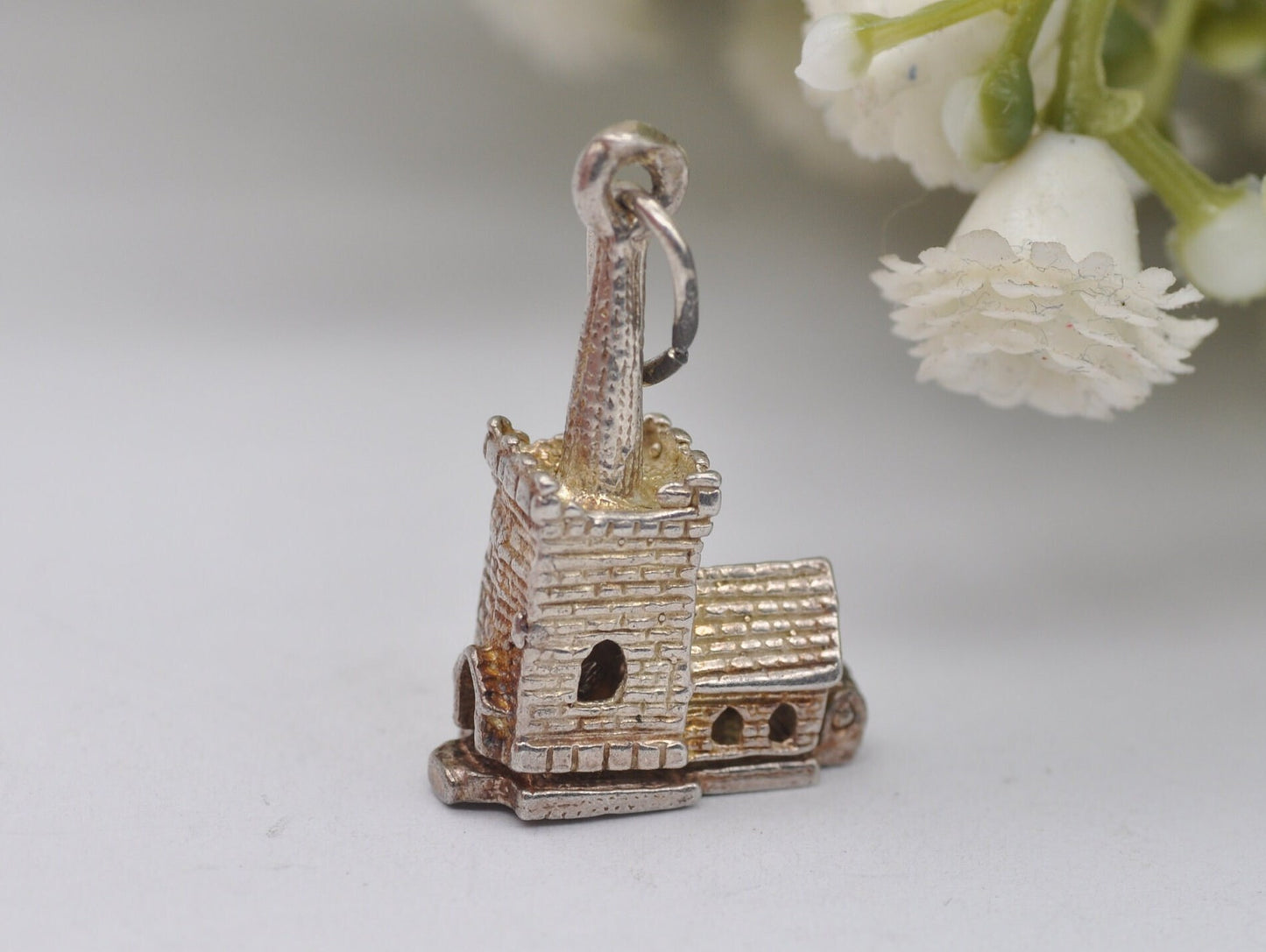 Vintage Sterling Silver Articulated Church Charm / Pendant - Wedding / Moving / Hinge / Gift / Charm Bracelet