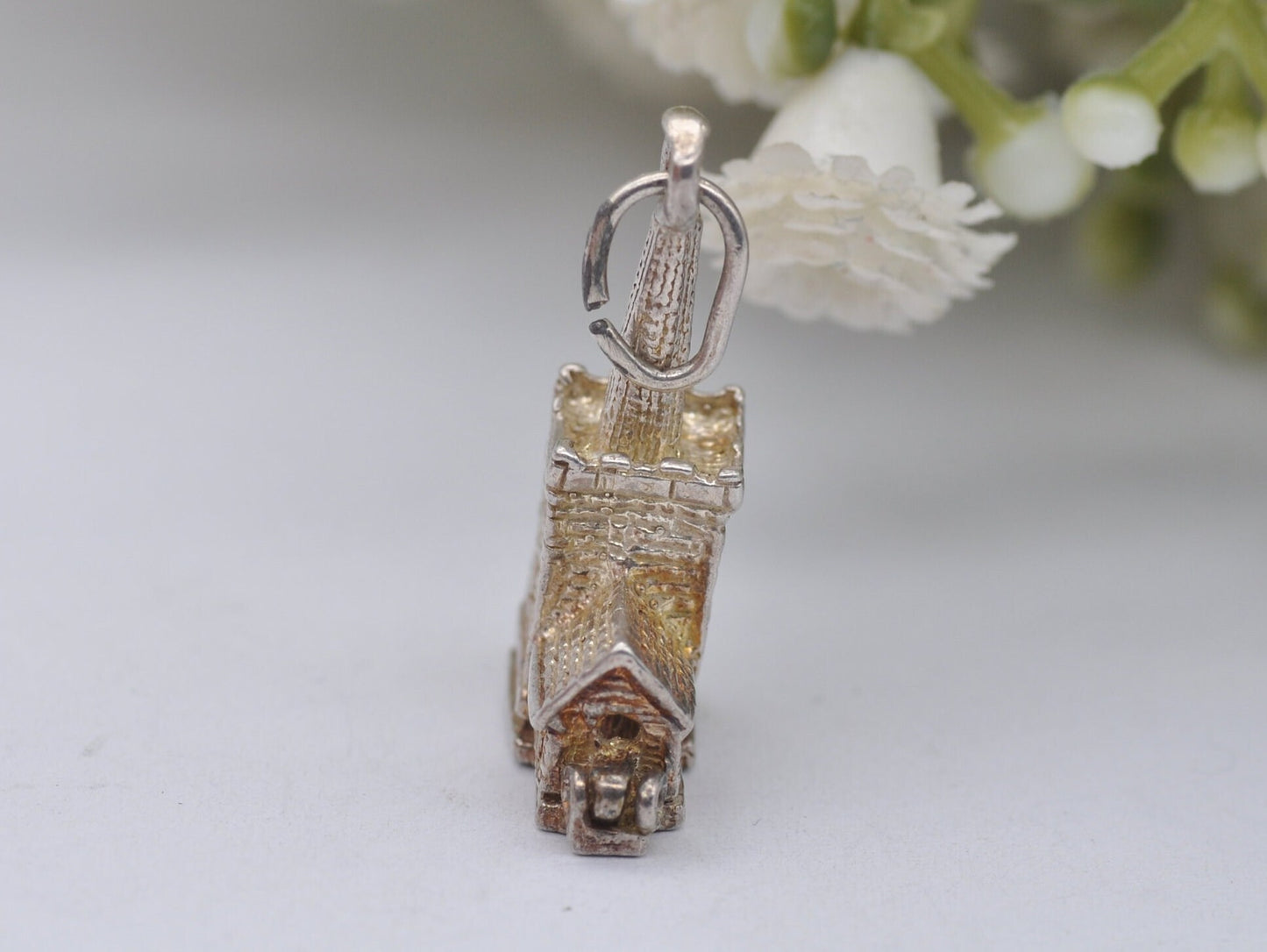 Vintage Sterling Silver Articulated Church Charm / Pendant - Wedding / Moving / Hinge / Gift / Charm Bracelet