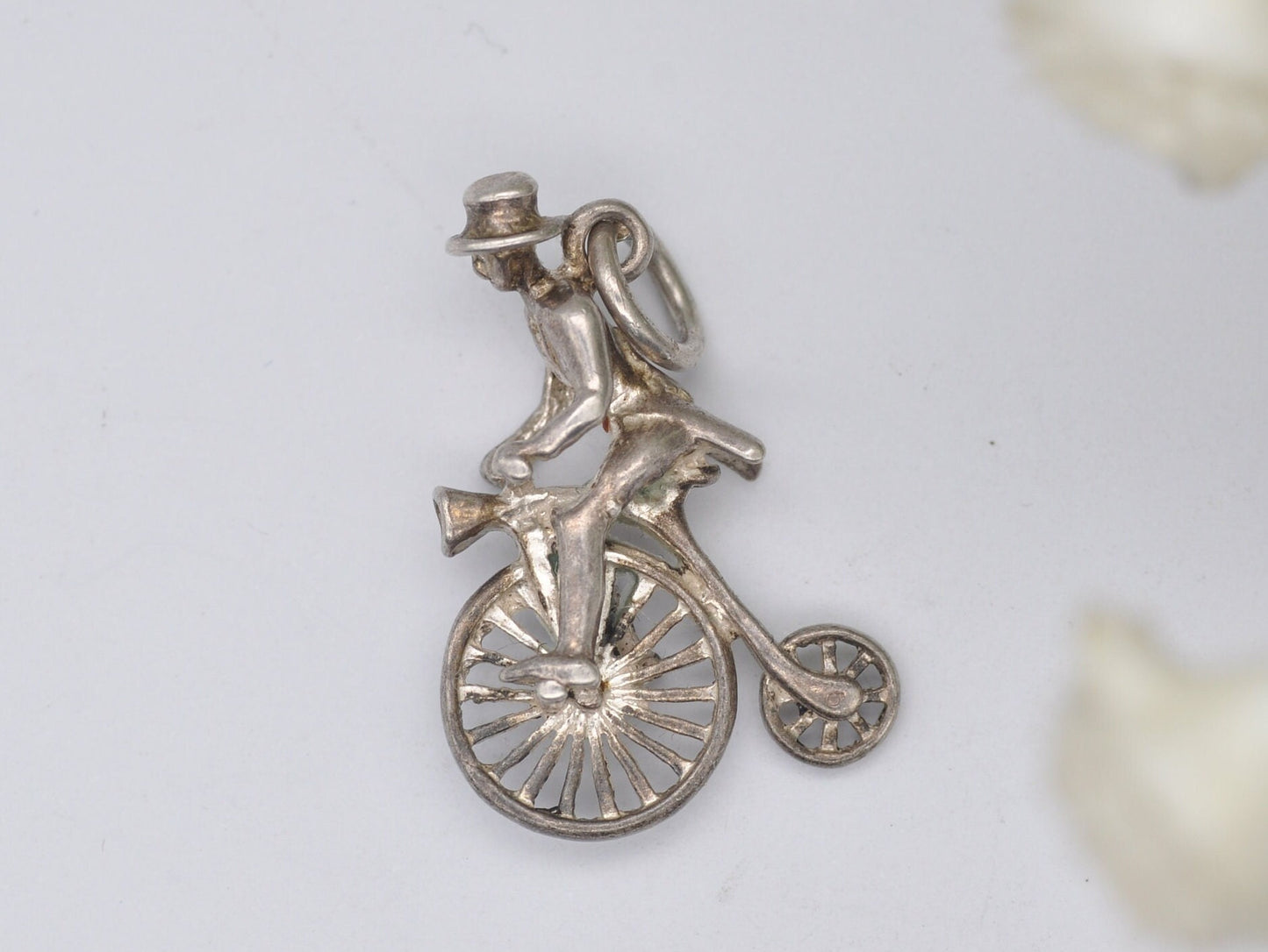 Vintage Sterling Silver Penny-Farthing Charm / Pendant - Man Riding a Penny-Farthing / Bike / Wheel / Charm Bracelet
