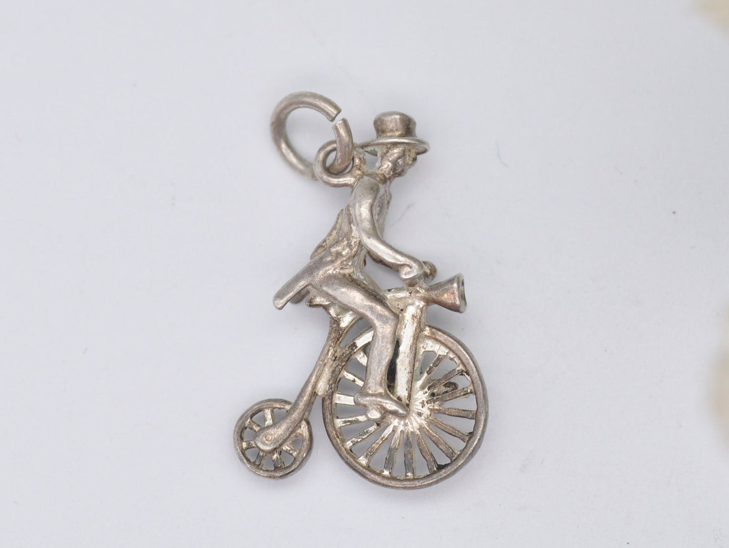 Vintage Sterling Silver Penny-Farthing Charm / Pendant - Man Riding a Penny-Farthing / Bike / Wheel / Charm Bracelet