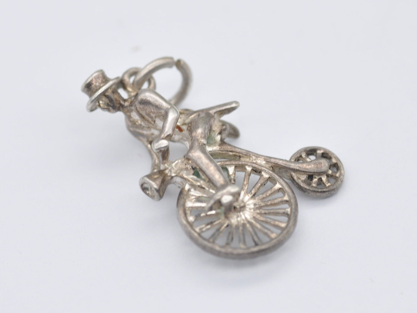 Vintage Sterling Silver Penny-Farthing Charm / Pendant - Man Riding a Penny-Farthing / Bike / Wheel / Charm Bracelet