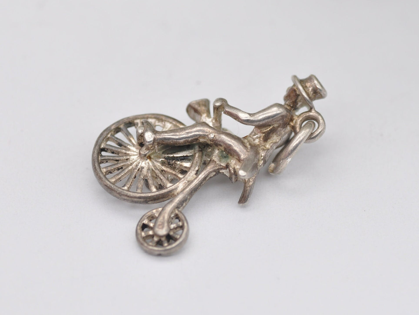 Vintage Sterling Silver Penny-Farthing Charm / Pendant - Man Riding a Penny-Farthing / Bike / Wheel / Charm Bracelet