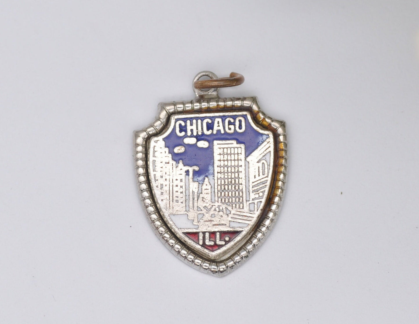 Vintage Sterling Silver and Enamel Chicago Souvenir Shield Charm / Pendant