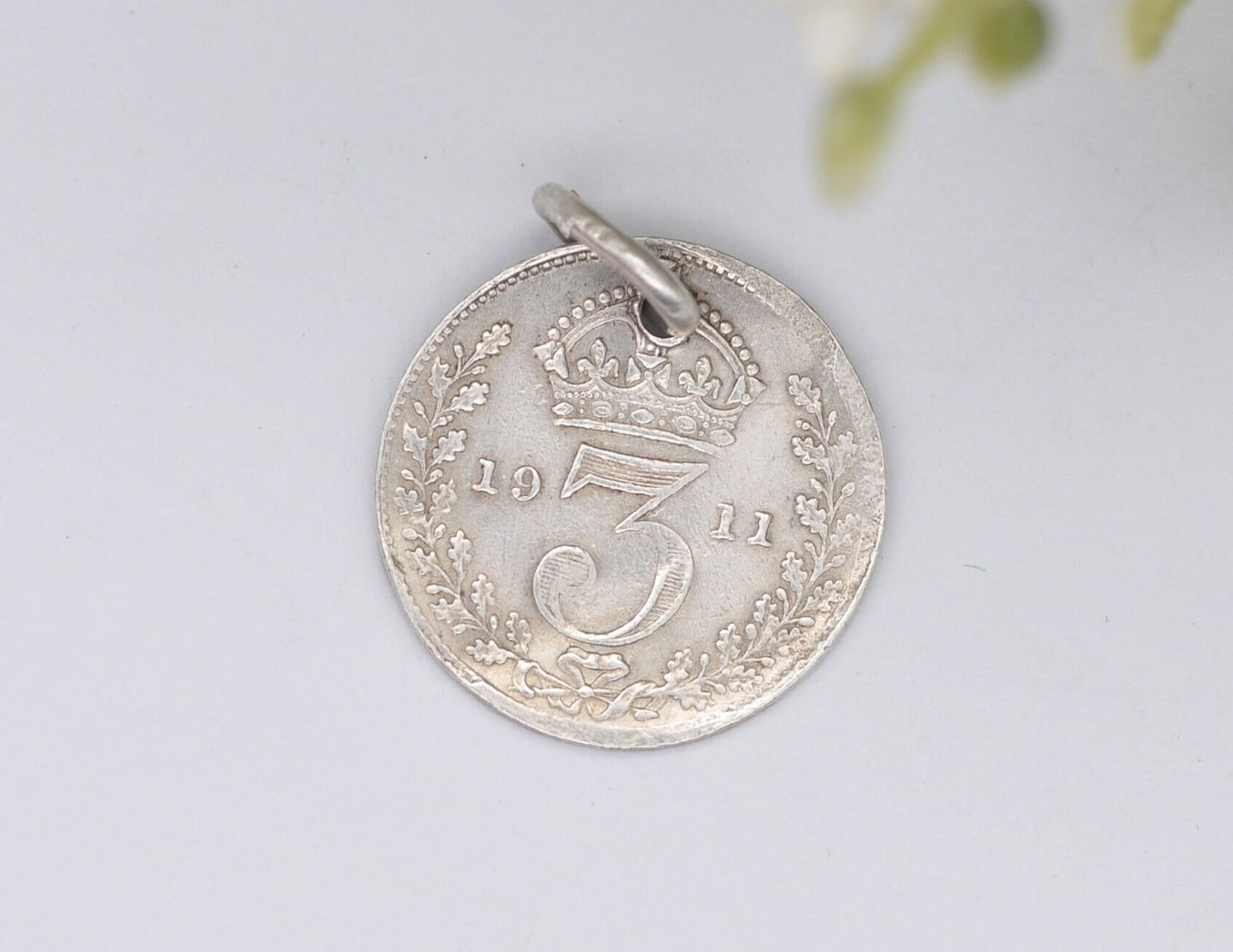 Vintage Silver George V Three Pence 1911 Coin Charm / Pendant - 3 Pence / King / English / British / Royalty / Charm Bracelet