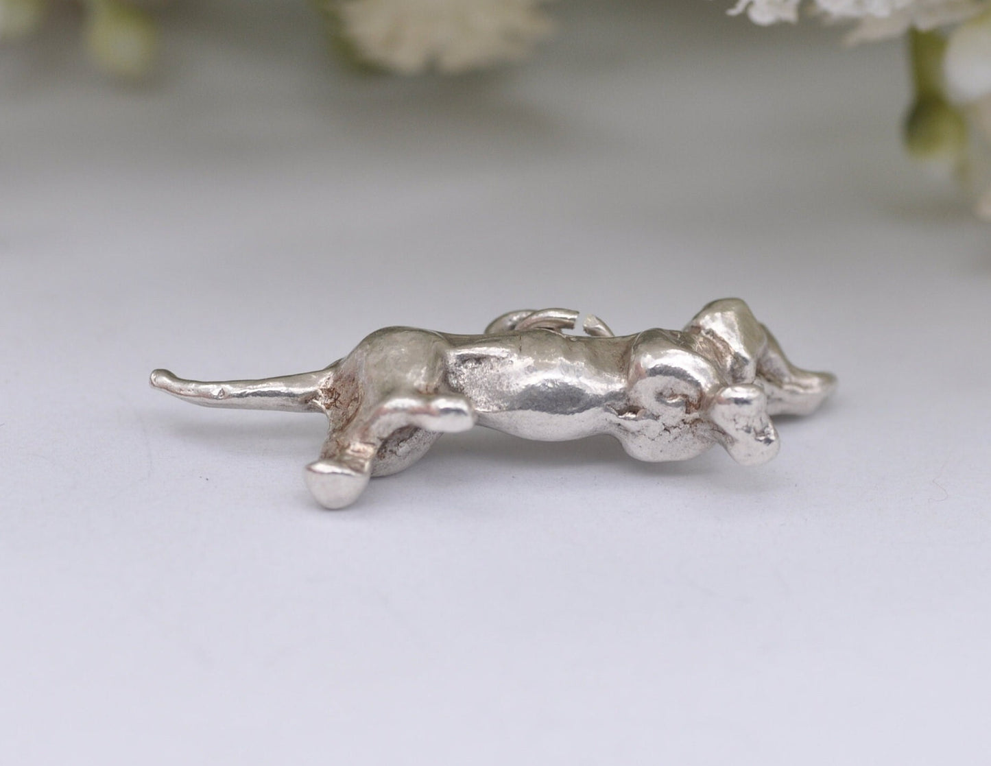 Vintage Sterling Silver Sausage Dog Charm / Pendant - Dachshund / Pet / Dog / Charm Bracelet