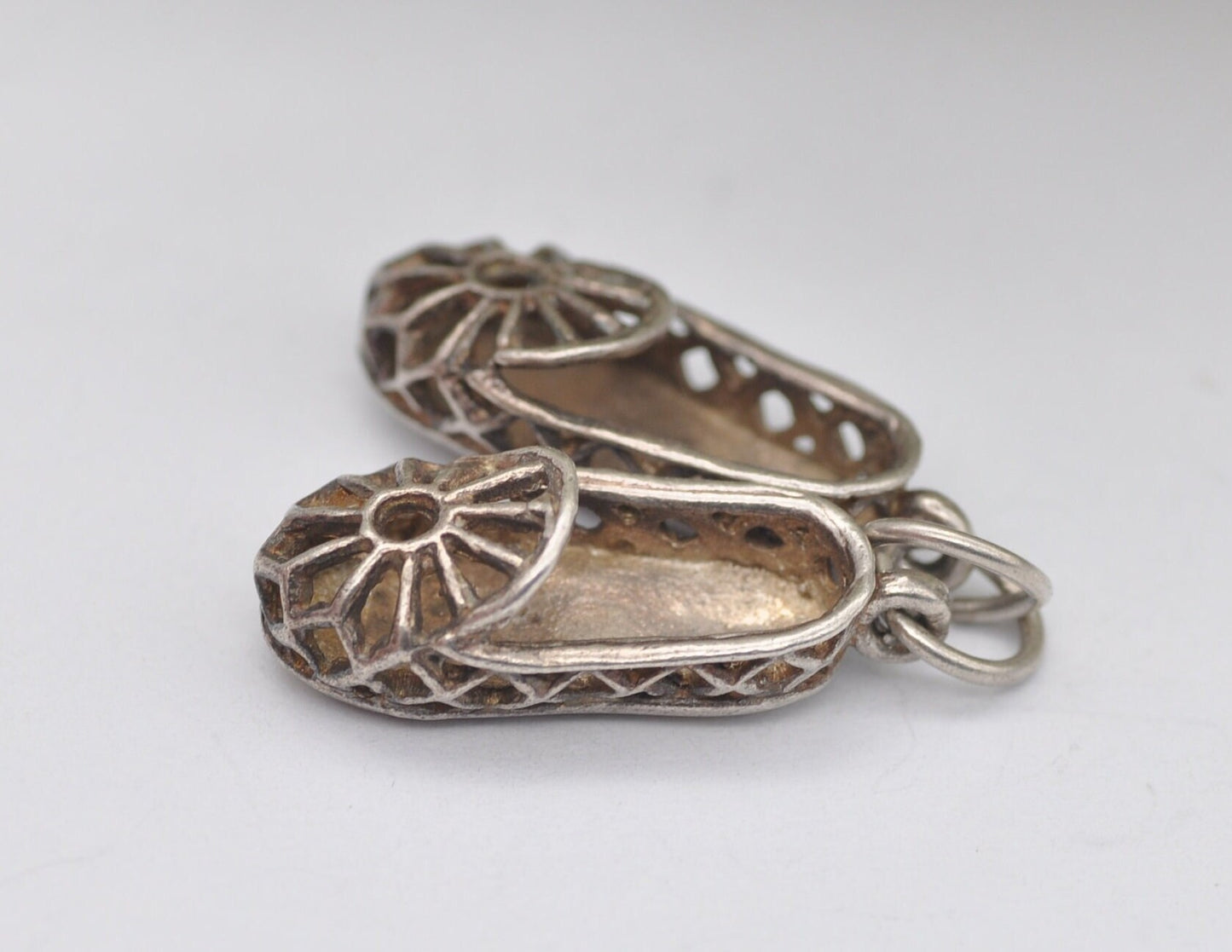 Vintage Silver Pair of Slippers Charm / Pendant - Detailed / Ornate / Shoes / Charm Bracelet