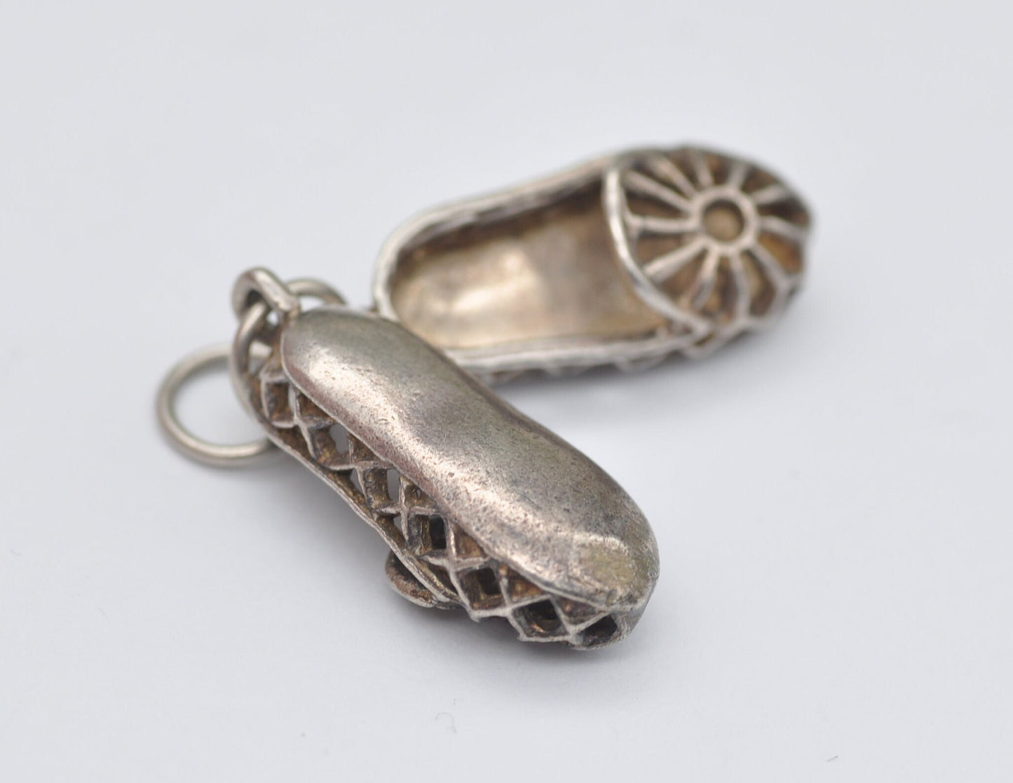 Vintage Silver Pair of Slippers Charm / Pendant - Detailed / Ornate / Shoes / Charm Bracelet