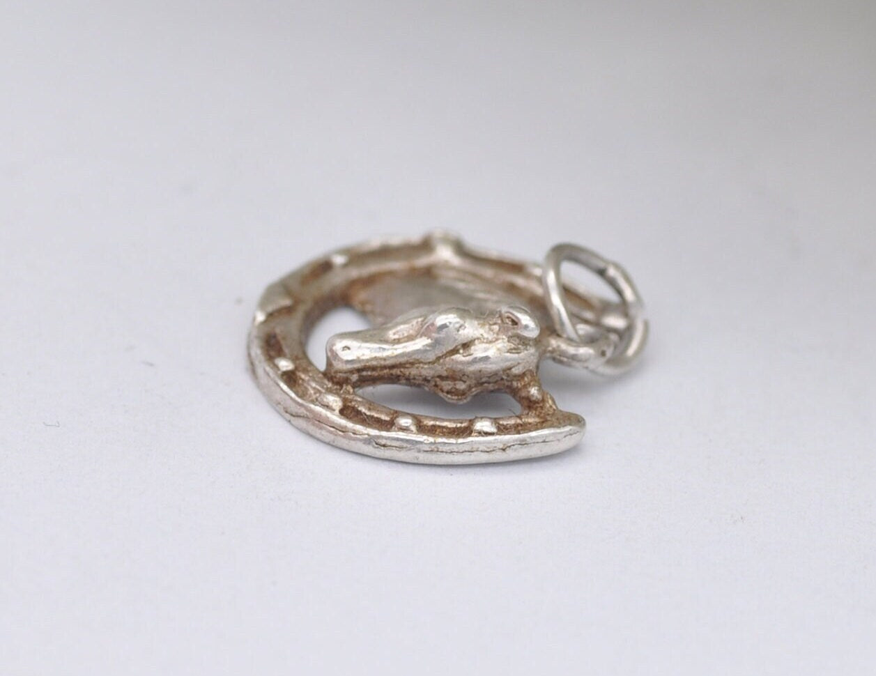 Vintage Sterling Silver Horse in Horseshoe Charm / Pendant - Horse Shoe / Lucky / Horses / Animal / Charm Bracelet