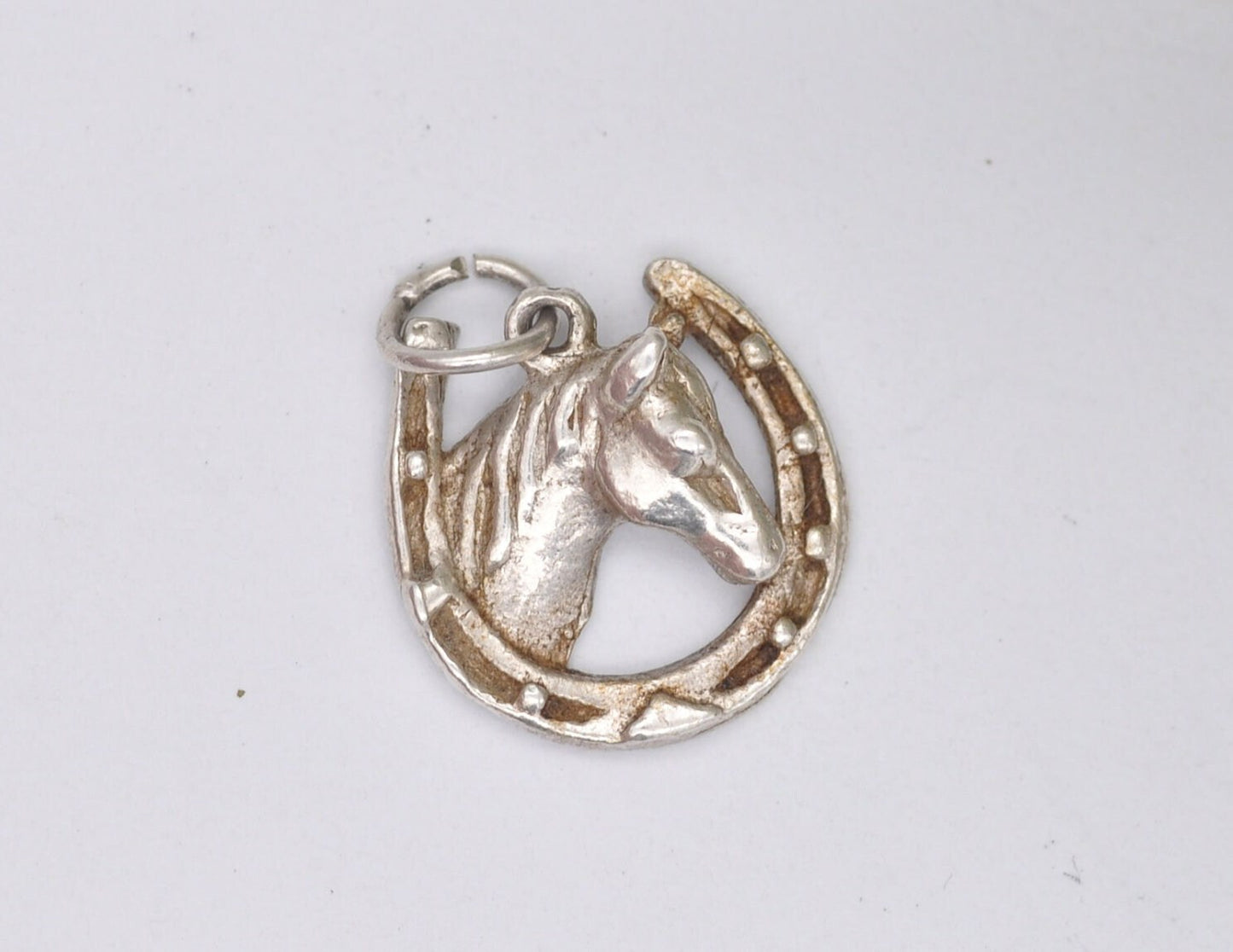 Vintage Sterling Silver Horse in Horseshoe Charm / Pendant - Horse Shoe / Lucky / Horses / Animal / Charm Bracelet