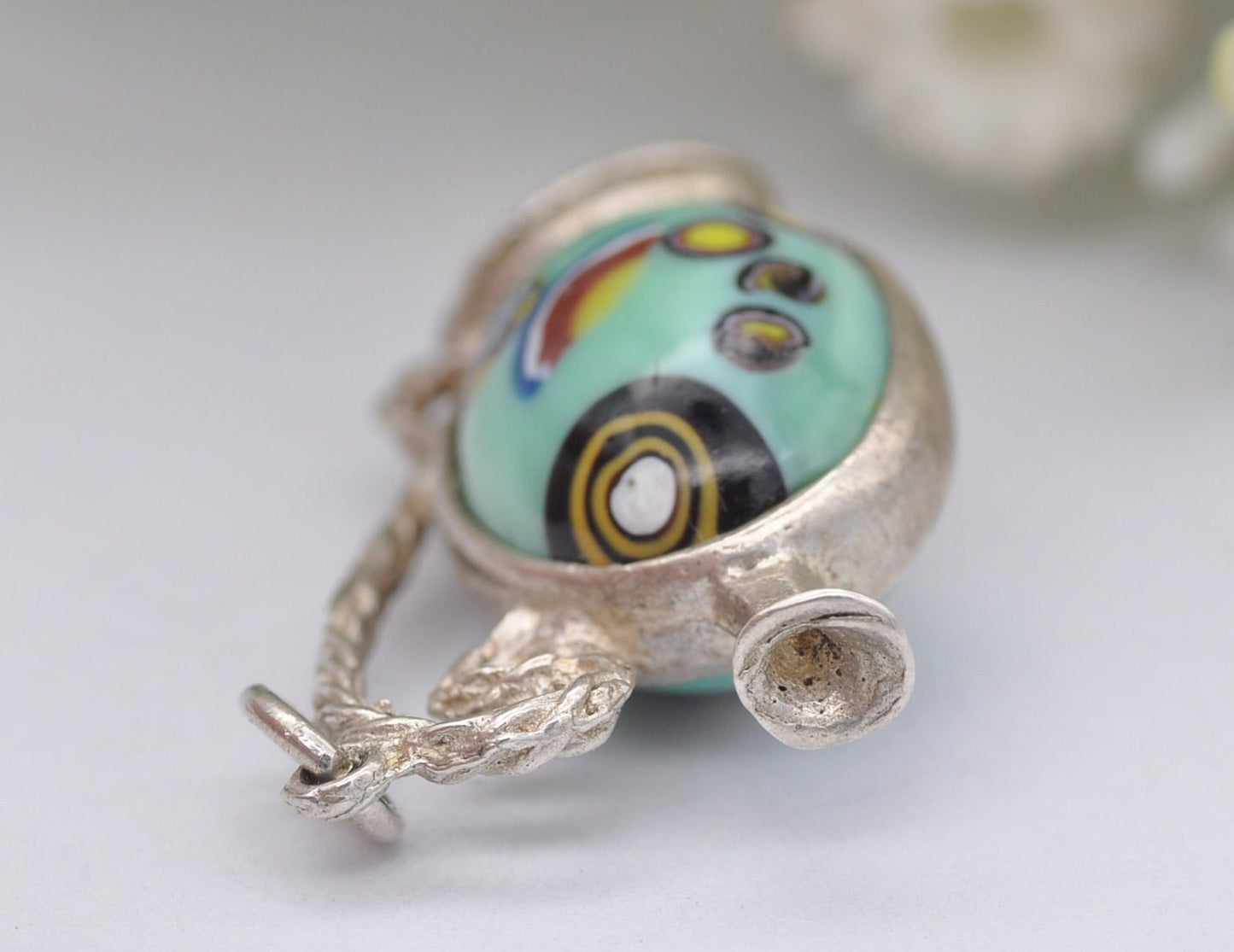 Vintage Sterling Silver Murano Glass Jug Charm / Pendant - Interesting / Stone / Blue / Wine / Charm Bracelet