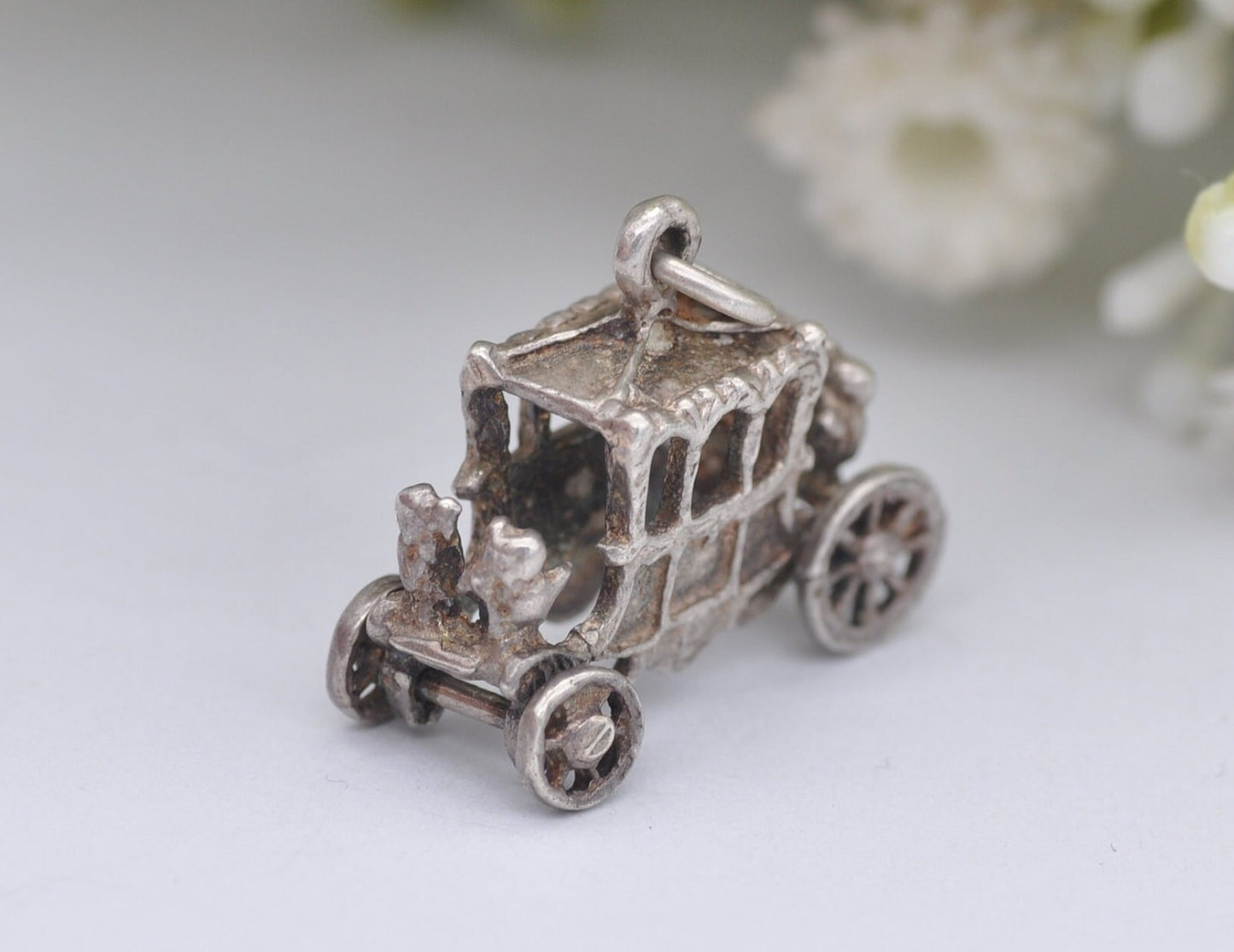 Vintage Sterling Silver The Gold State Coach Charm / Pendant - Royal / Carriage / Car / Hinge / Queen / King / Coronation / Charm Bracelet