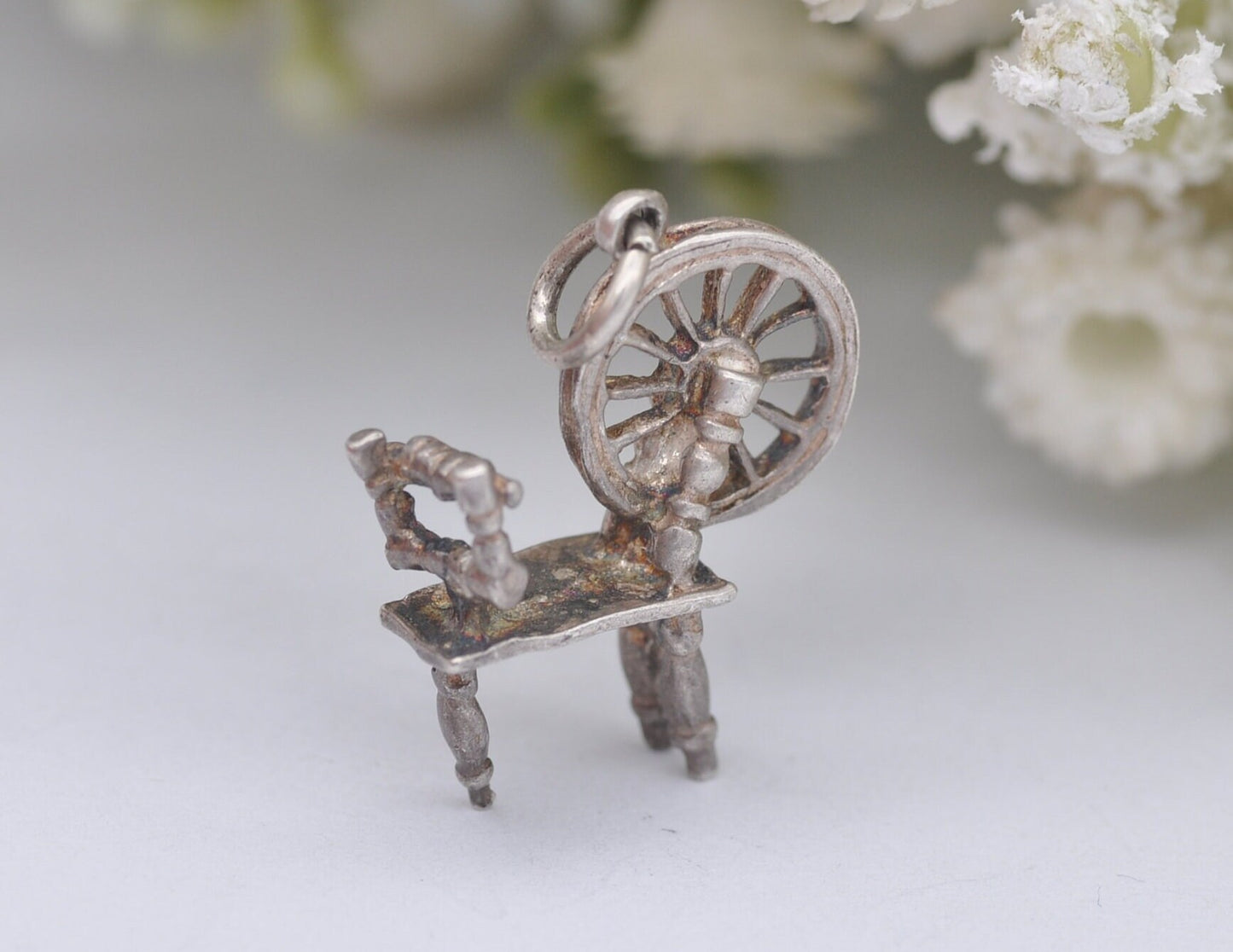Vintage Silver Spinning Wheel Charm / Pendant - Disney / Sleeping Beauty / Charm Bracelet / Aurora / Detailed