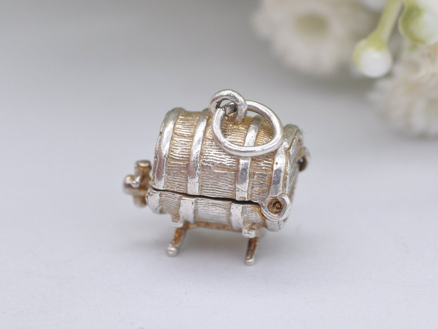 Vintage Silver CHIM Opening Whiskey Barrel Charm / Pendant - XXX / Wooden Barrel / Spirit / Alcohol / Sterling Silver / Charm Bracelet