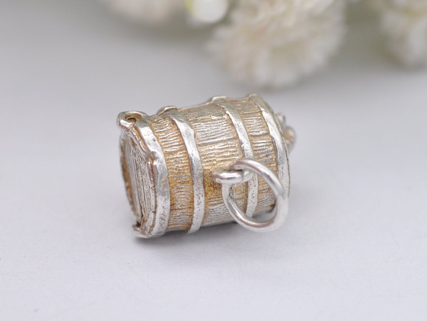 Vintage Silver CHIM Opening Whiskey Barrel Charm / Pendant - XXX / Wooden Barrel / Spirit / Alcohol / Sterling Silver / Charm Bracelet